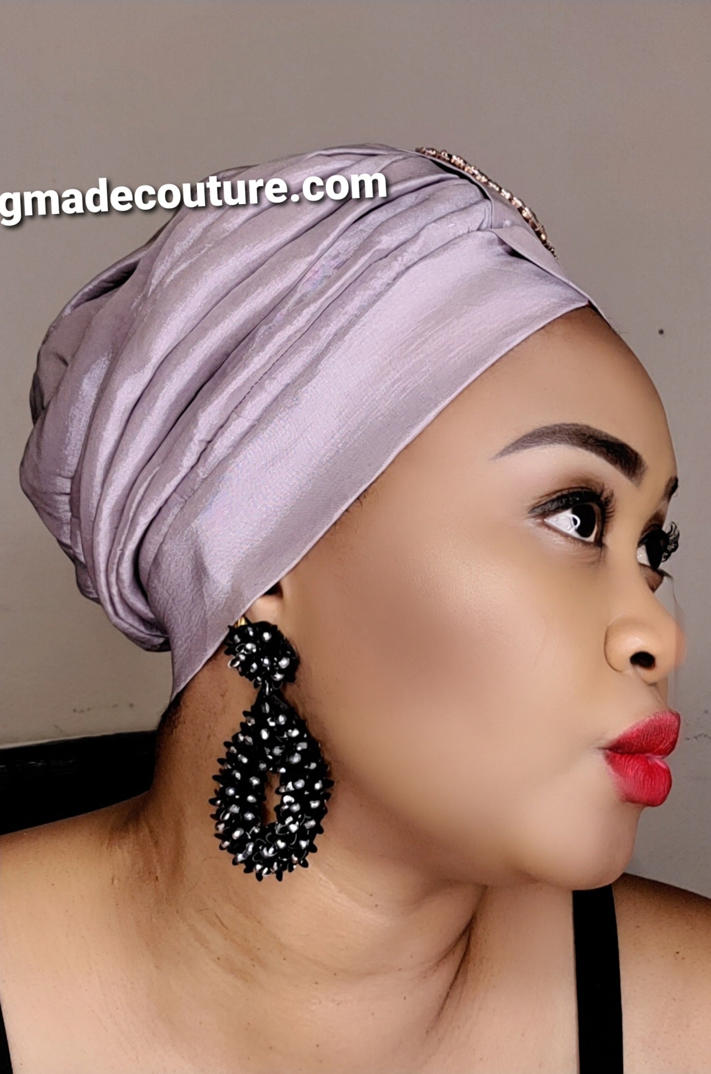 READY TO WEAR TAFETTA TURBAN CAP WITH SIDE LEAF UPDO -13