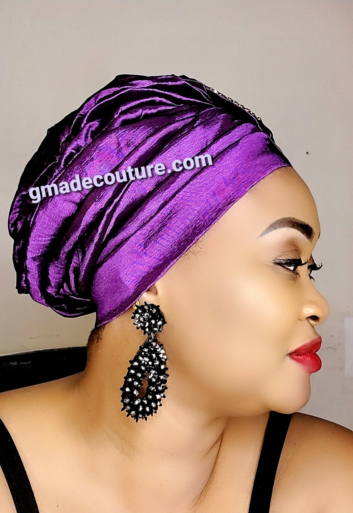 READY TO WEAR TAFETTA TURBAN CAP WITH SIDE LEAF UPDO -7