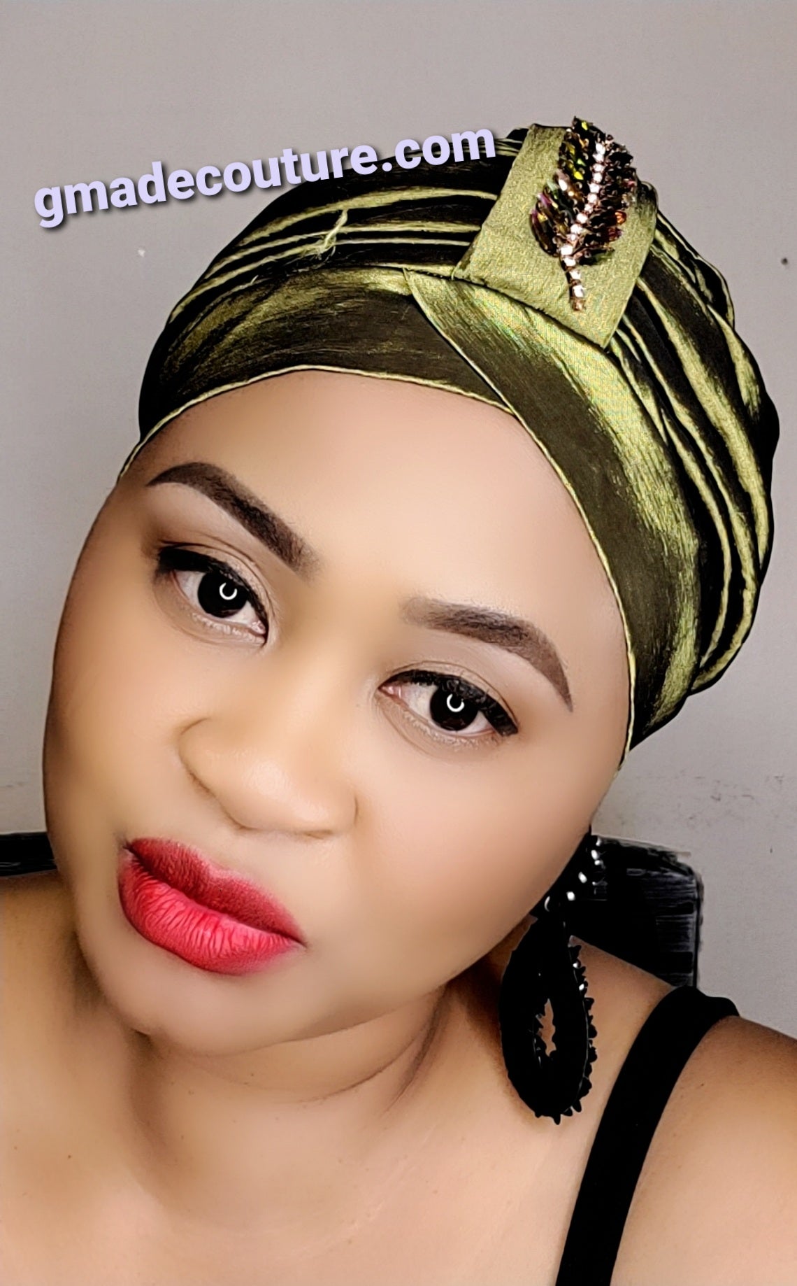 READY TO WEAR TAFETTA TURBAN CAP WITH SIDE LEAF UPDO -15