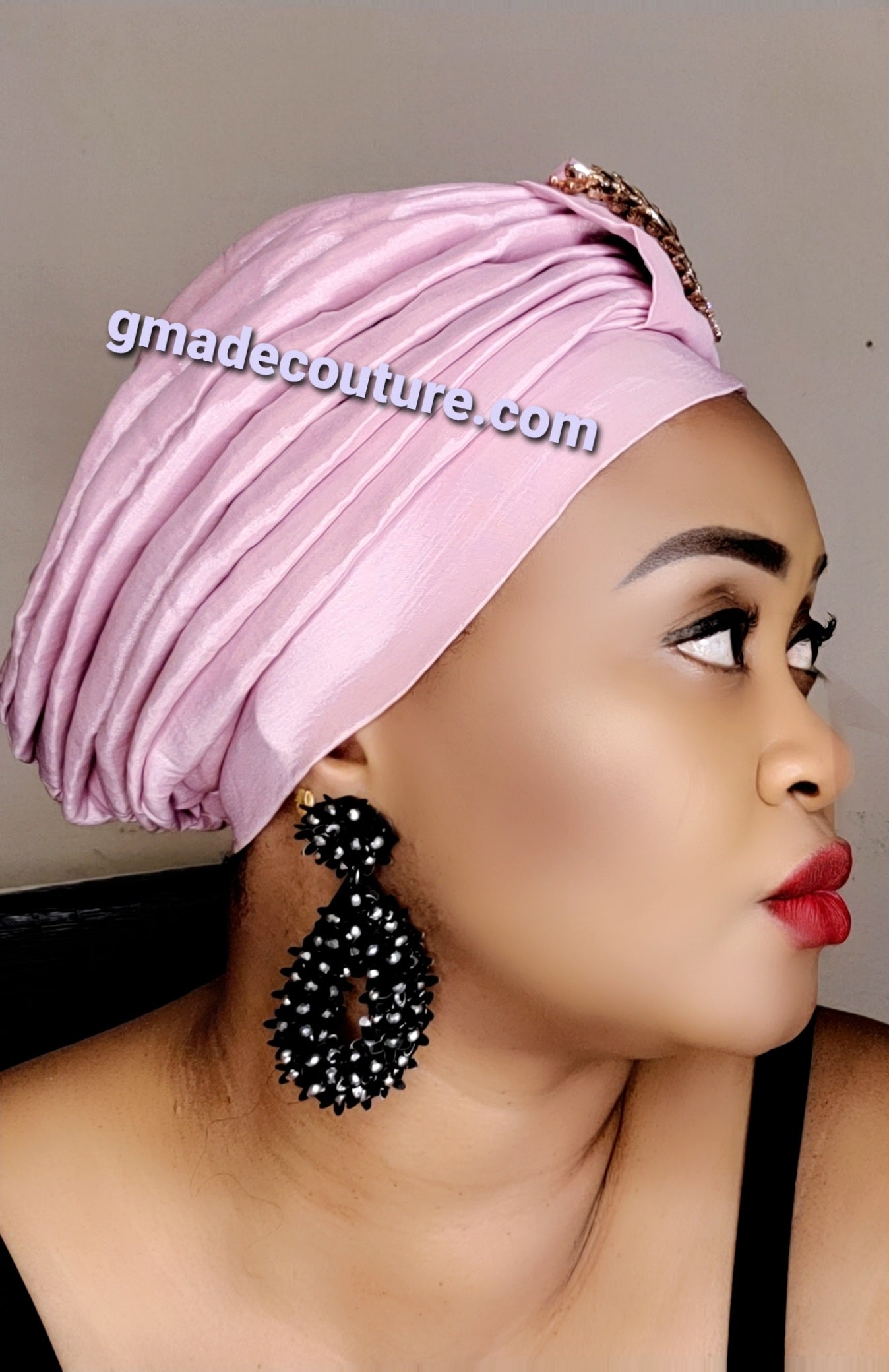 READY TO WEAR TAFETTA TURBAN CAP WITH SIDE LEAF UPDO -8