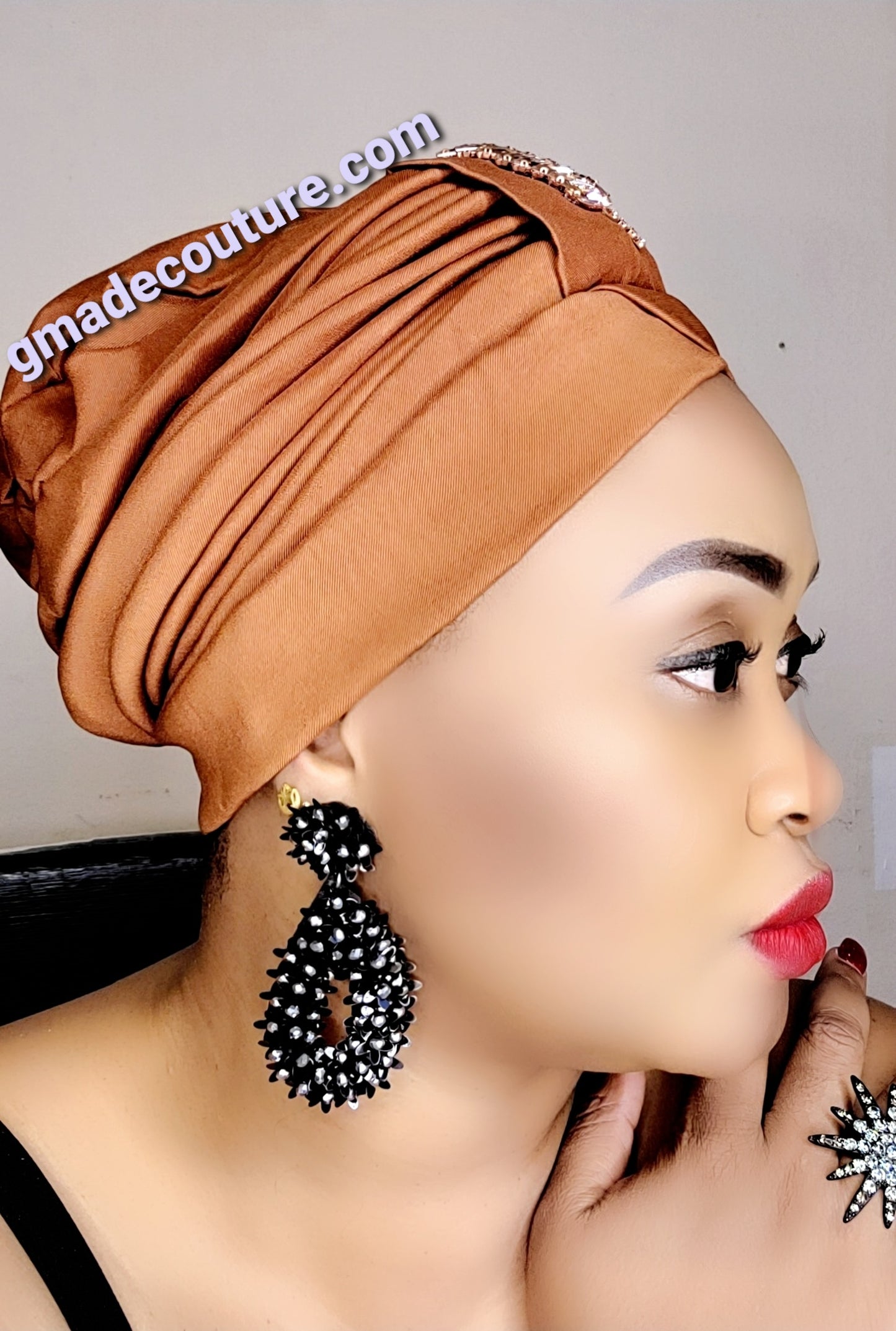 READY TO WEAR TAFETTA TURBAN CAP WITH SIDE LEAF UPDO -14
