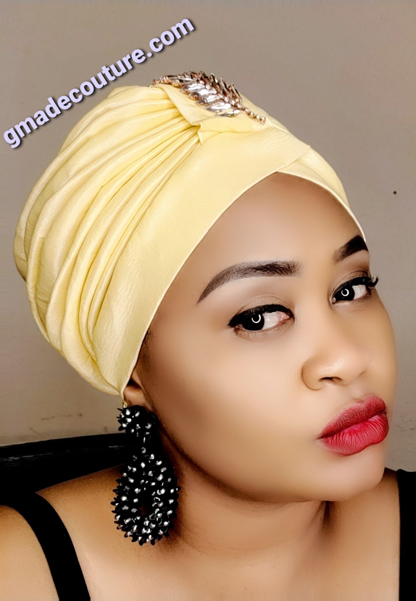 READY TO WEAR TAFETTA TUORBAN CAP WITH SIDE LEAF UPDO -5