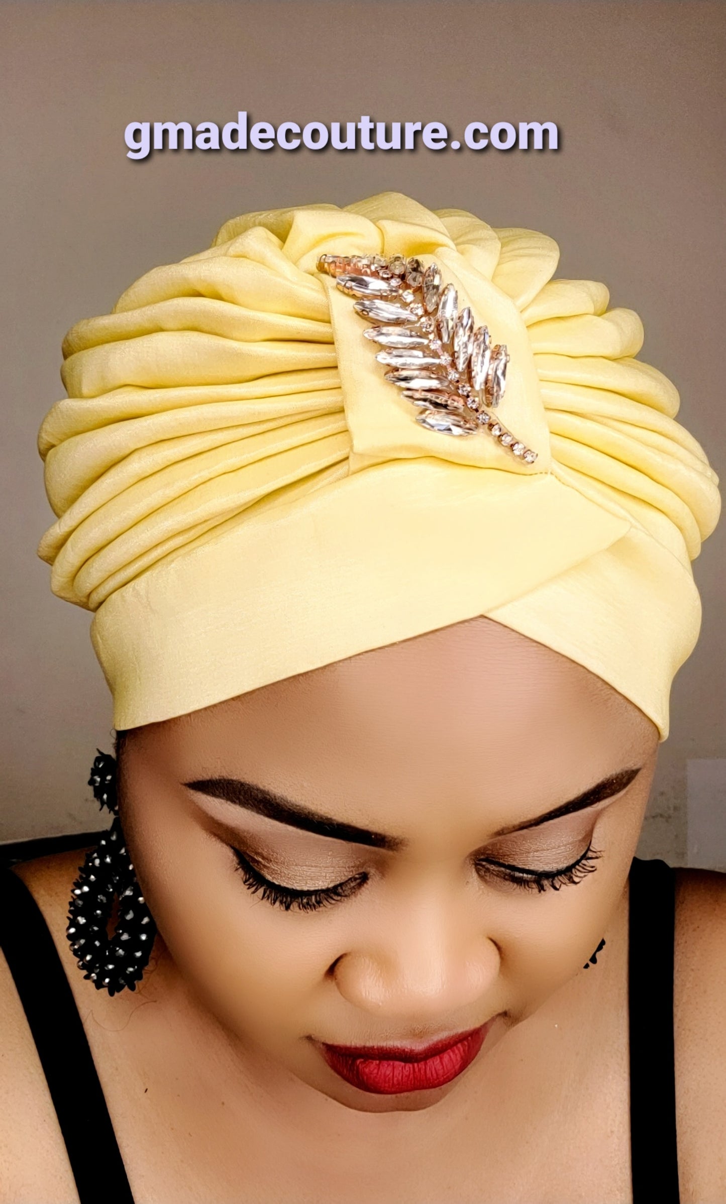 READY TO WEAR TAFETTA TUORBAN CAP WITH SIDE LEAF UPDO -5