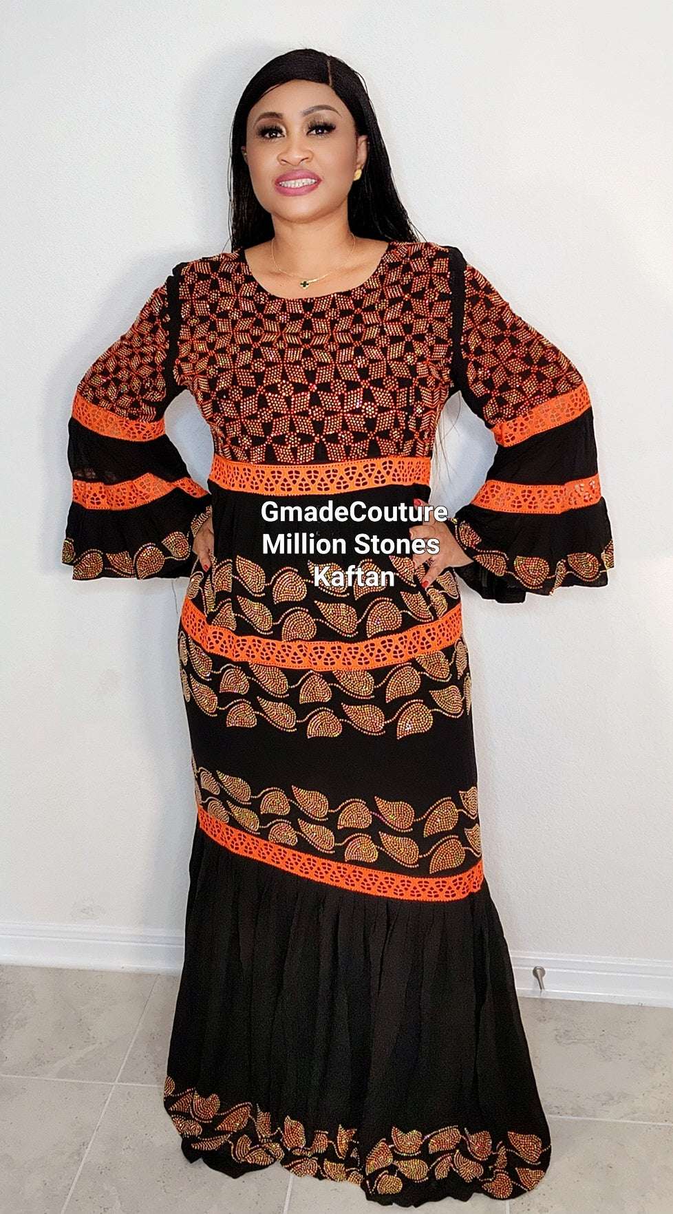Imade Maxi Million stones kaftan with flare sleeve- 2