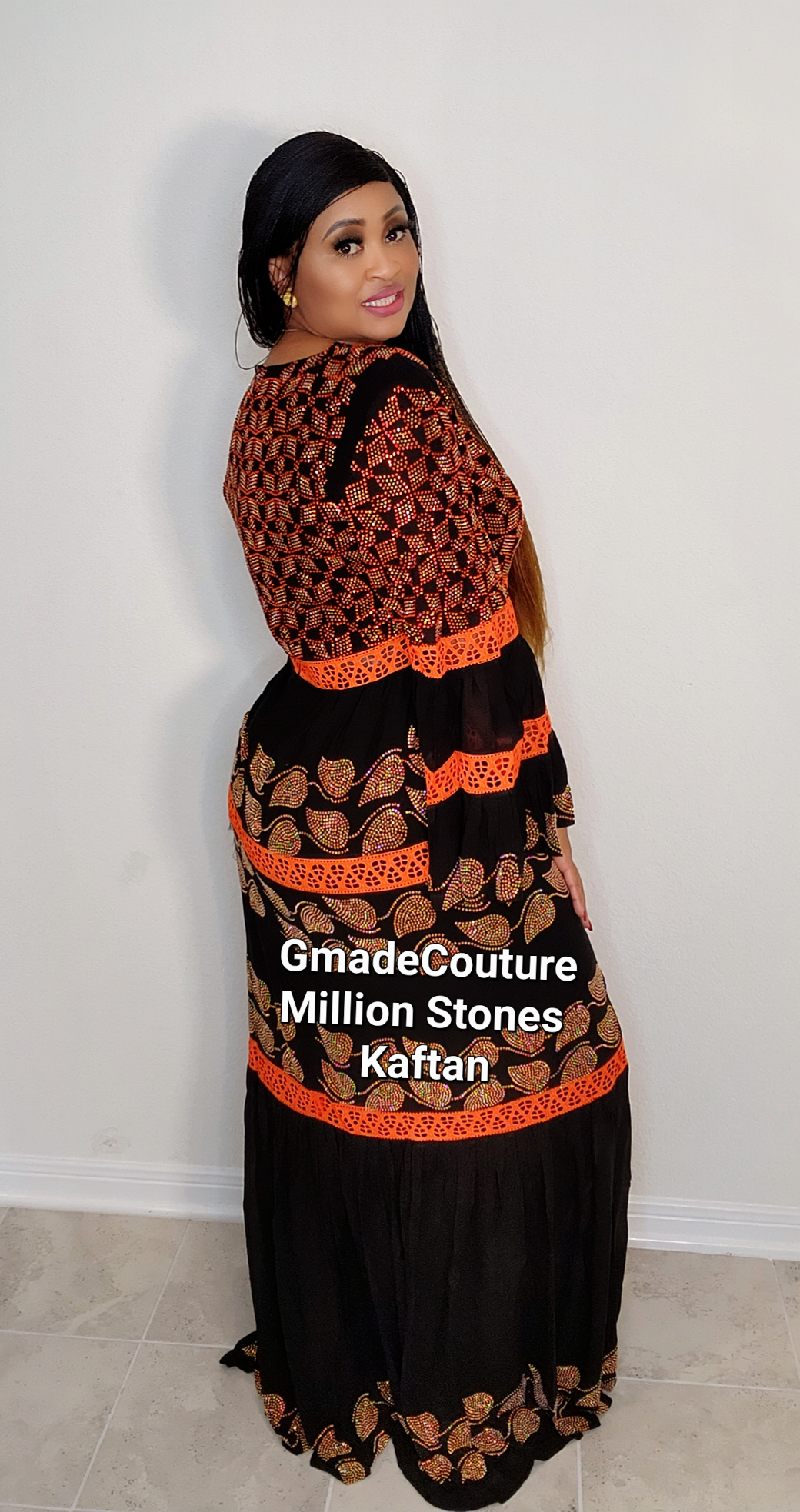 Imade Maxi Million stones kaftan with flare sleeve- 2