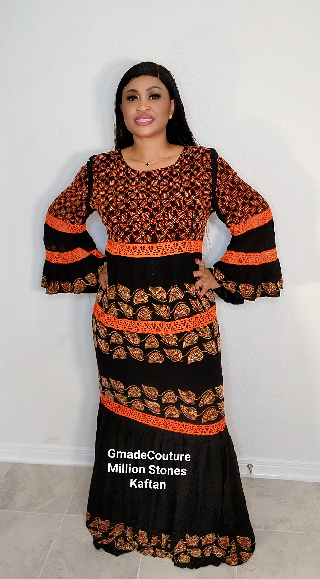 Imade Maxi Million stones kaftan with flare sleeve- 2