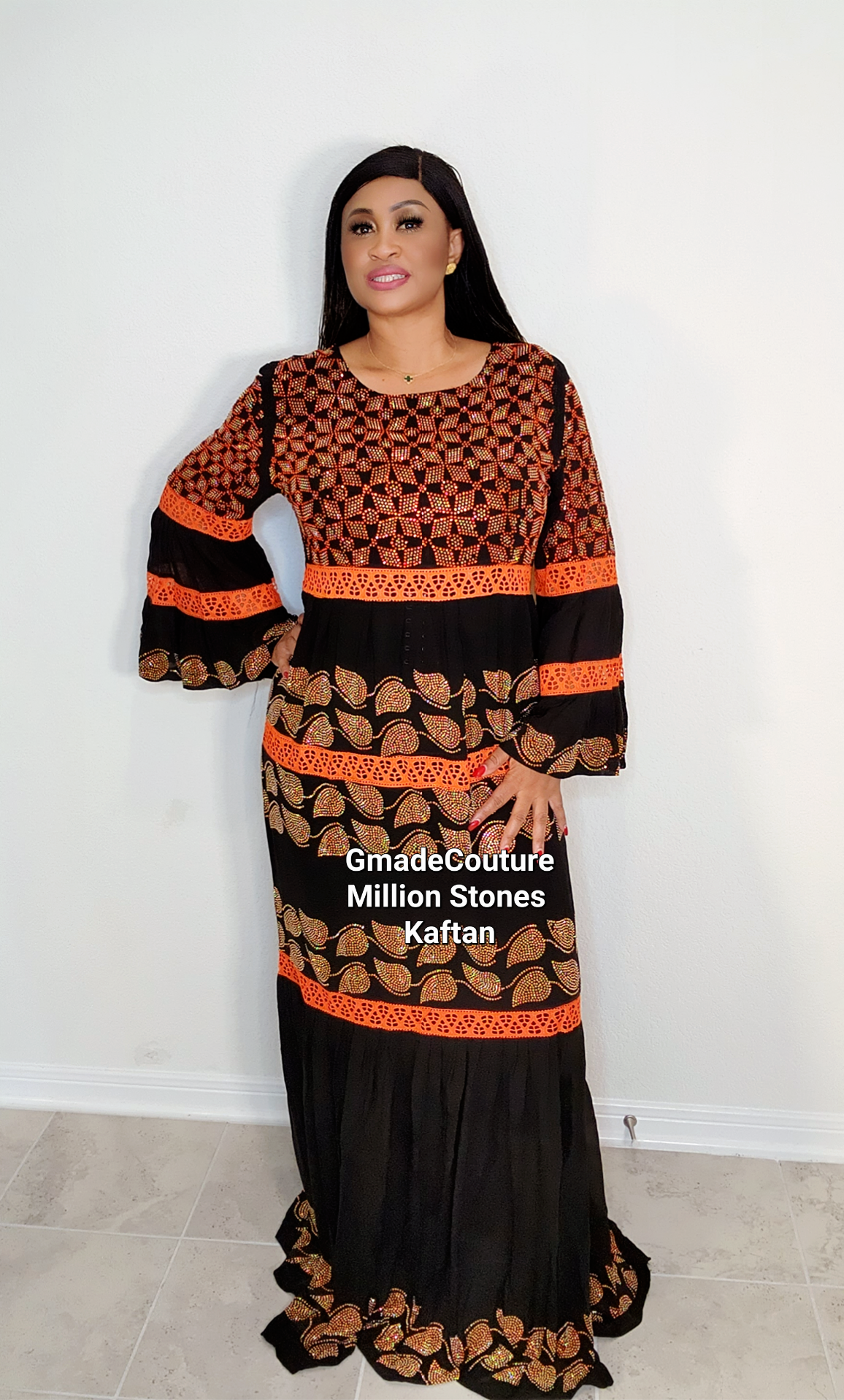 Imade Maxi Million stones kaftan with flare sleeve- 2
