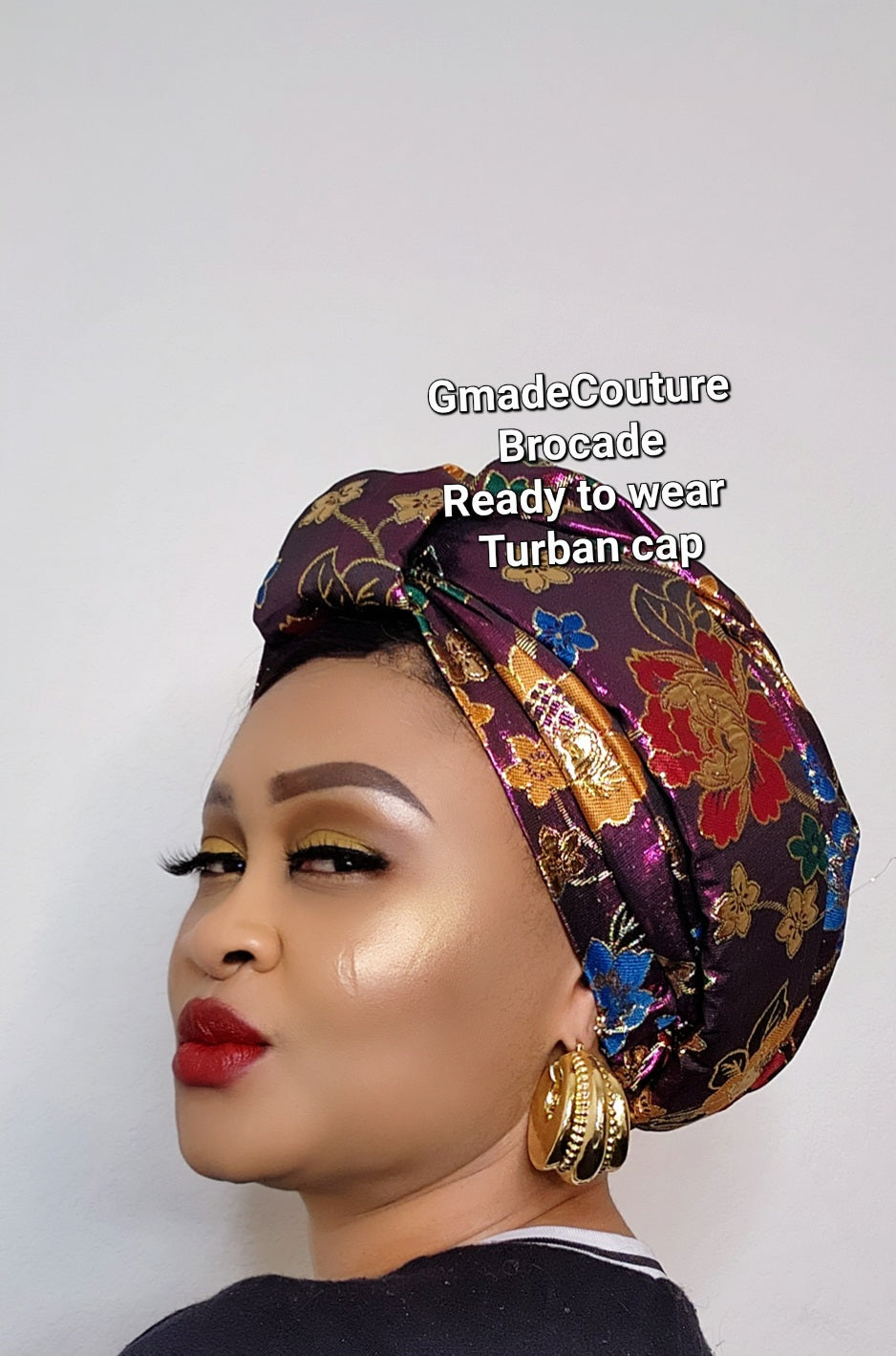 SUWA BROCADE PRE-TIED TURBAN CAP WITH UP-DO ( LUXURY)