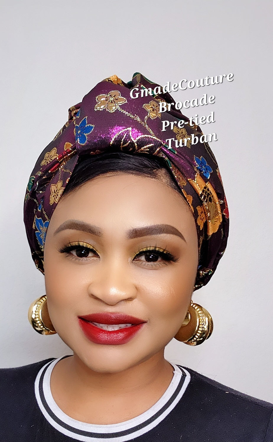 SUWA BROCADE PRE-TIED TURBAN CAP WITH UP-DO ( LUXURY)