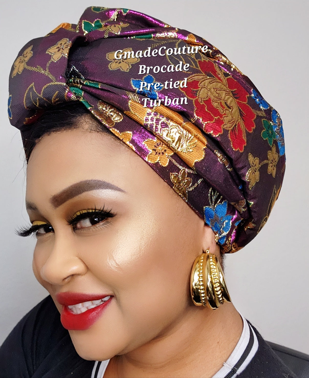 SUWA BROCADE PRE-TIED TURBAN CAP WITH UP-DO ( LUXURY)