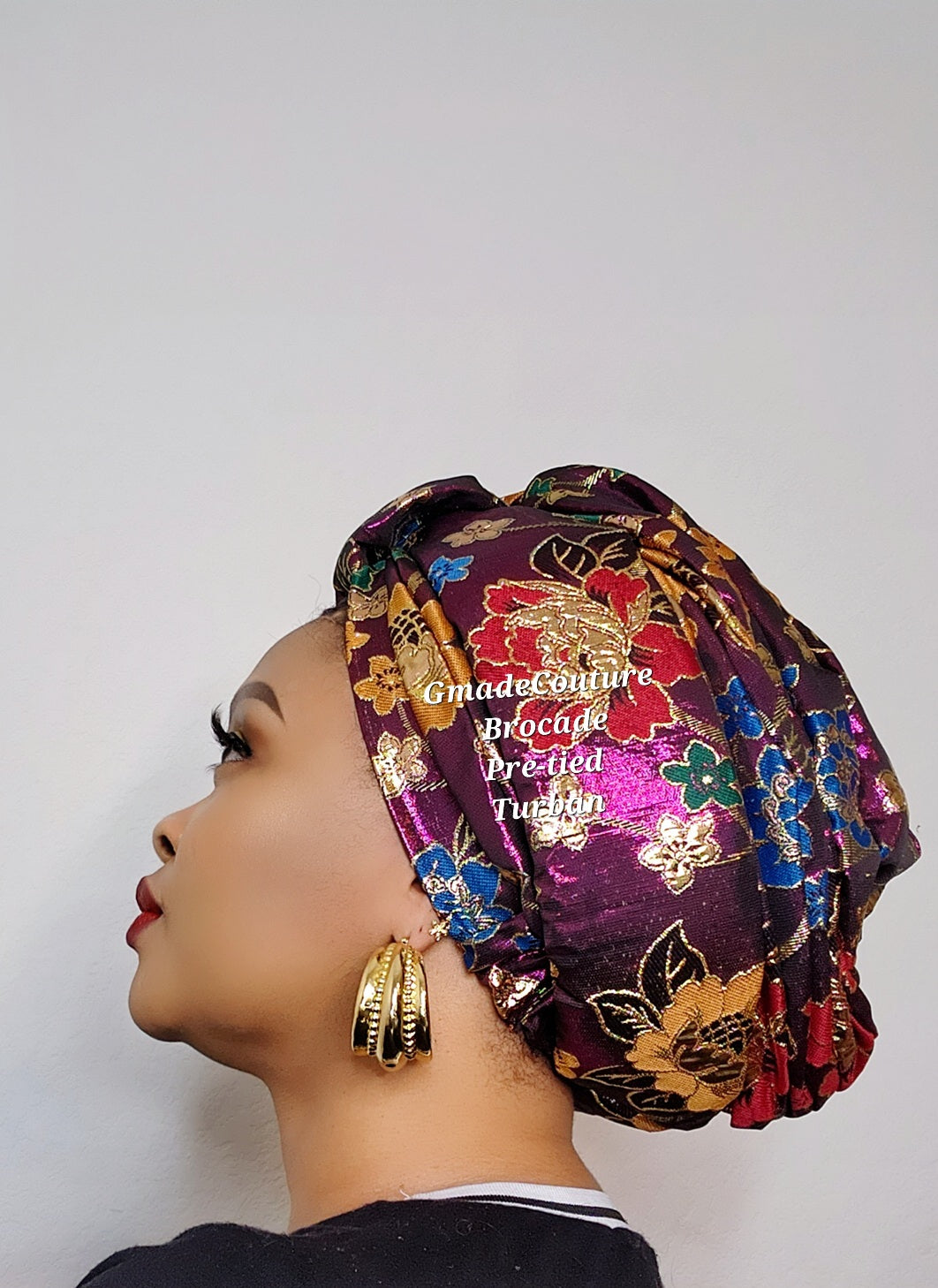 SUWA BROCADE PRE-TIED TURBAN CAP WITH UP-DO ( LUXURY)