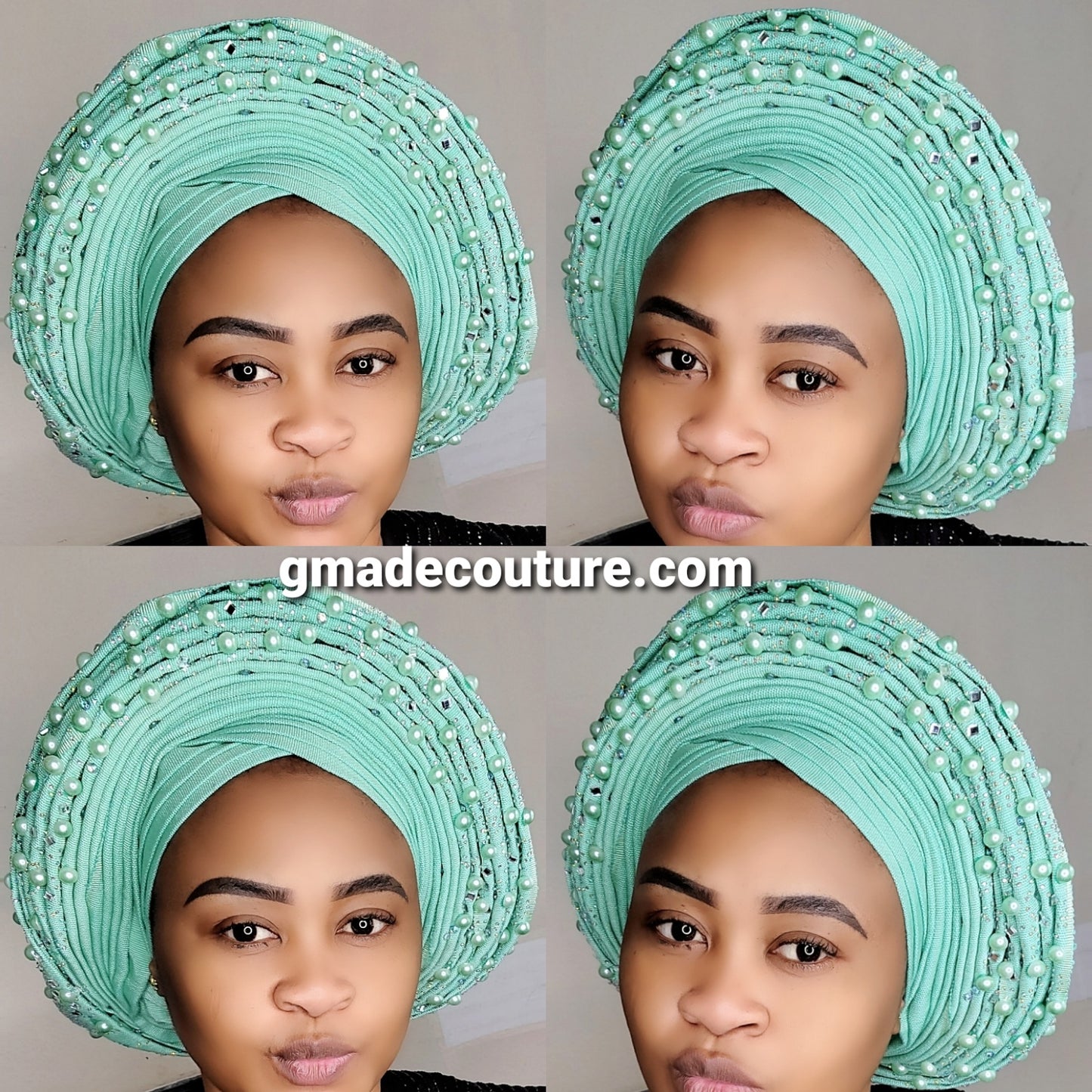 V-CUT LUXURY AUTOGELE ASO OKE BEADED HEADTIE ONLY WITH LACE, PEARLS AND STONE GLITTERS