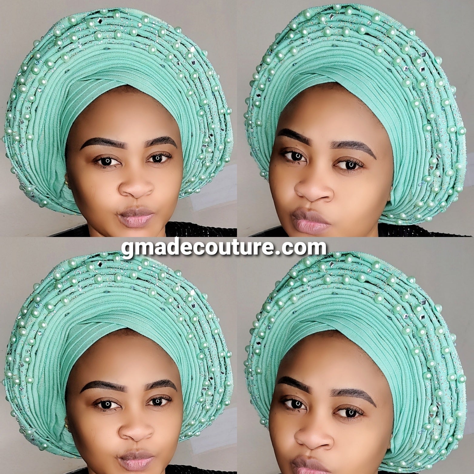 V-CUT LUXURY AUTOGELE ASO OKE BEADED HEADTIE ONLY WITH LACE, PEARLS AND STONE GLITTERS