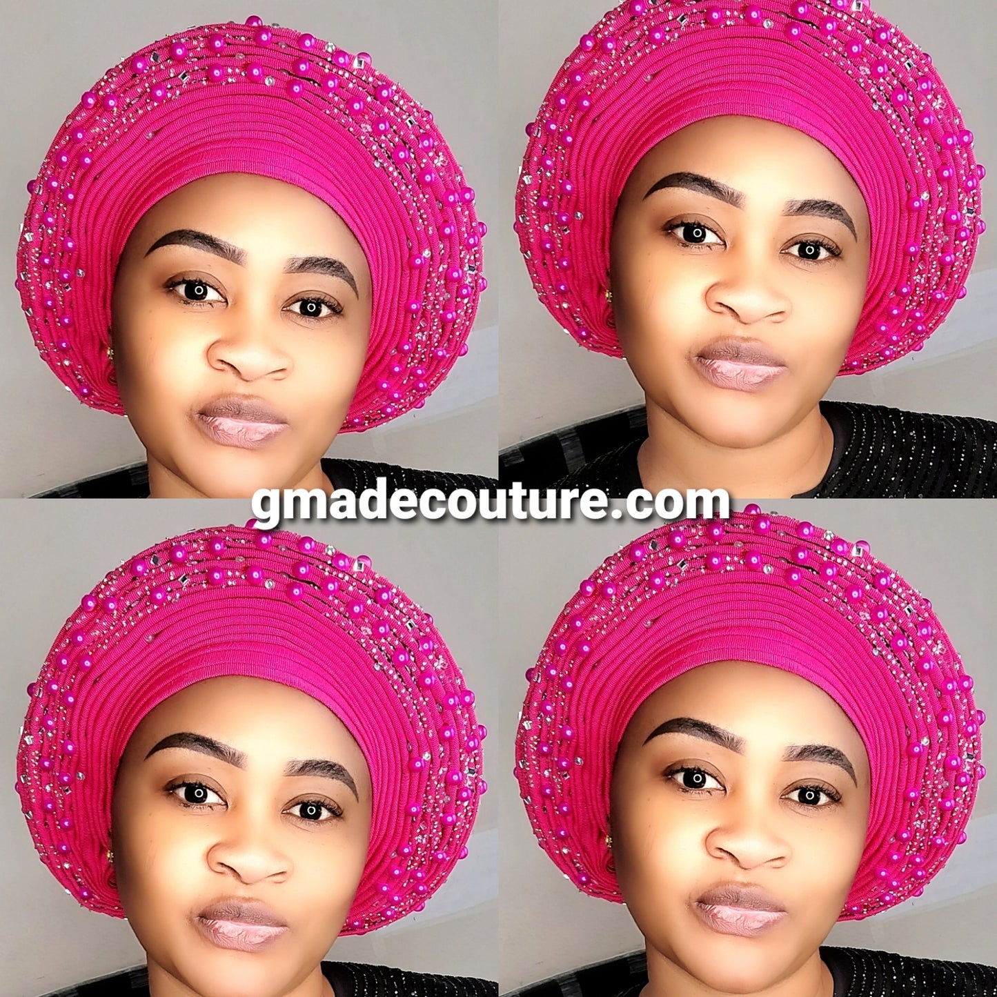 ROUND SHAPED LUXURY AUTOGELE ASO OKE BEADED HEADTIE ONLY WITH STONE GLITTERS AND PEARLS- 3