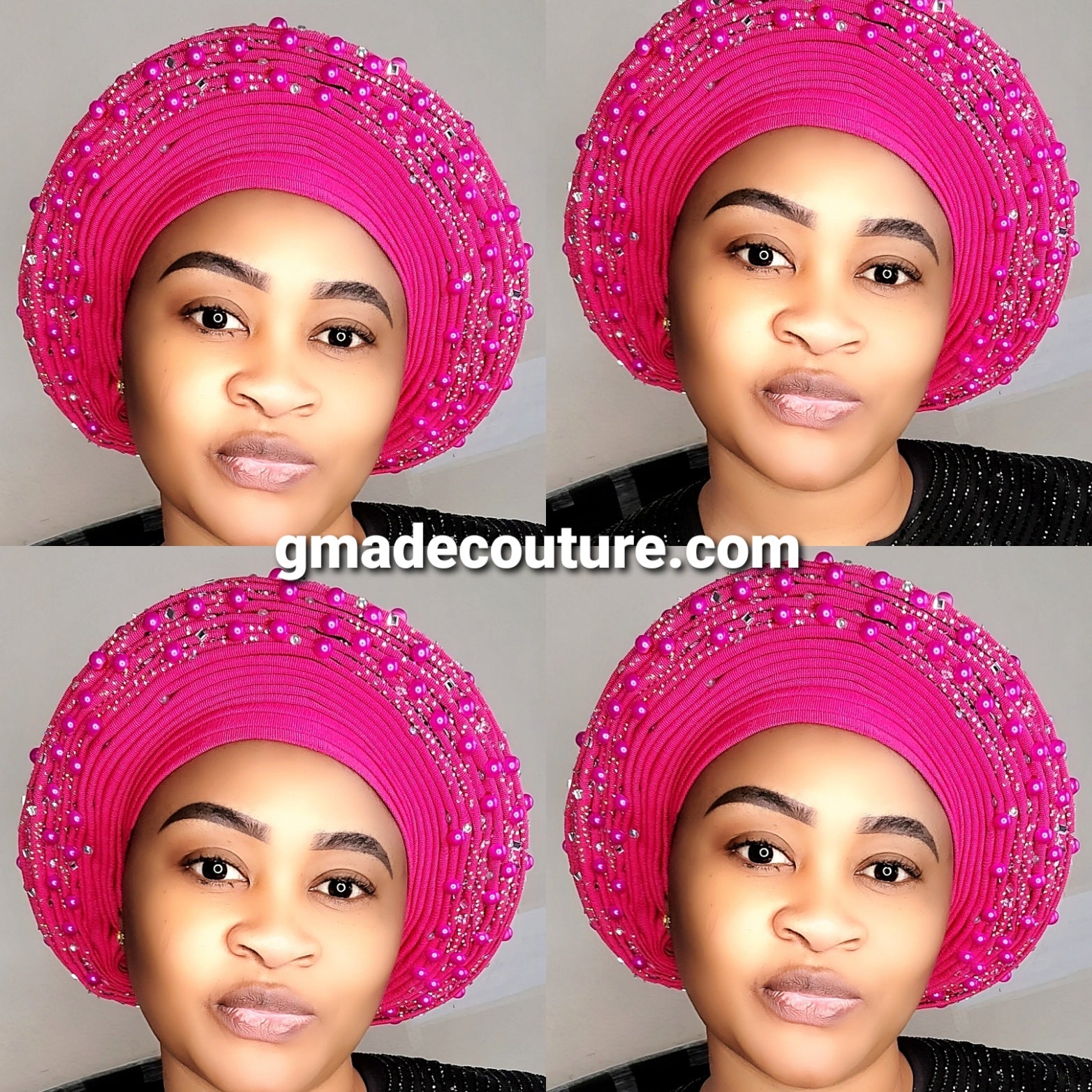 ROUND SHAPED LUXURY AUTOGELE ASO OKE BEADED HEADTIE ONLY WITH STONE GLITTERS AND PEARLS- 3