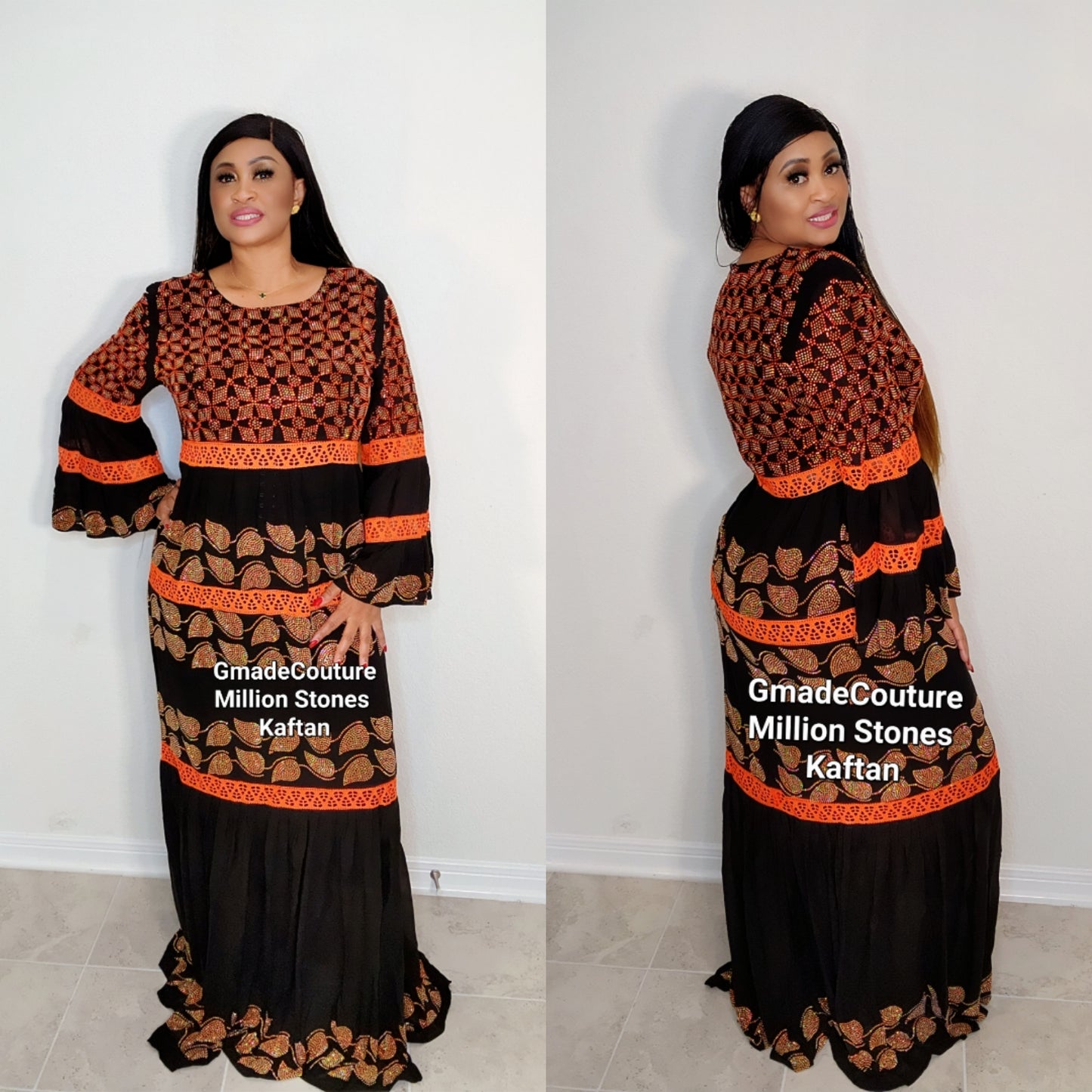 Imade Maxi Million stones kaftan with flare sleeve- 2
