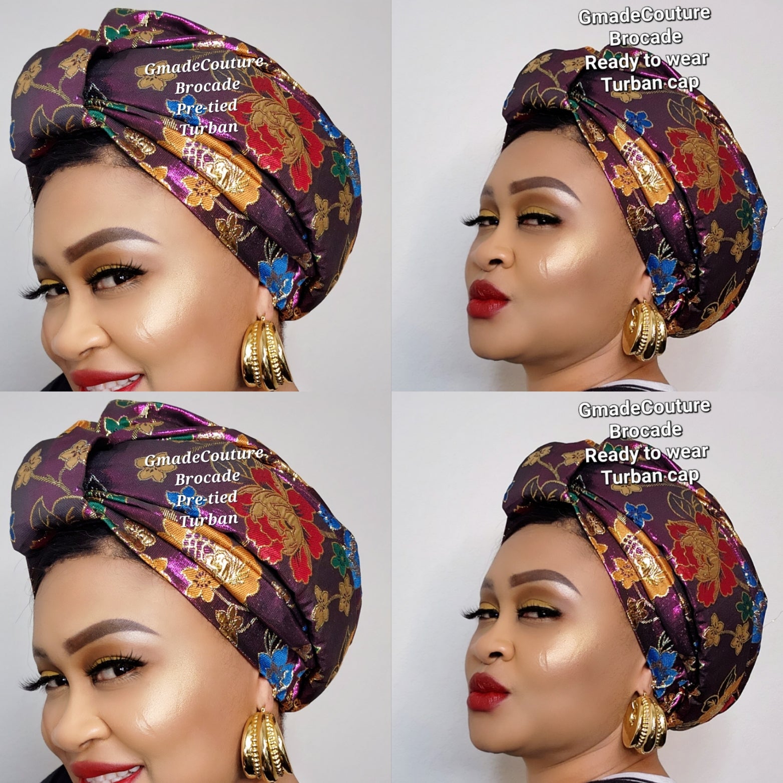 SUWA BROCADE PRE-TIED TURBAN CAP WITH UP-DO ( LUXURY)