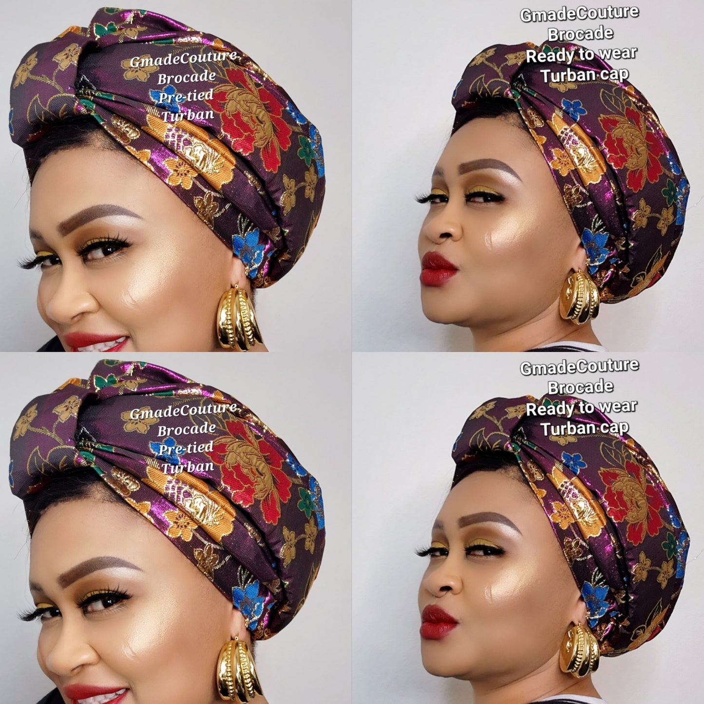 SUWA BROCADE PRE-TIED TURBAN CAP WITH UP-DO ( LUXURY)