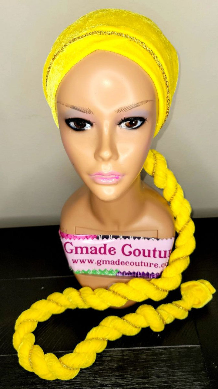 Extra Long Velvet Turban With Twisted Embellished Head Wrap
