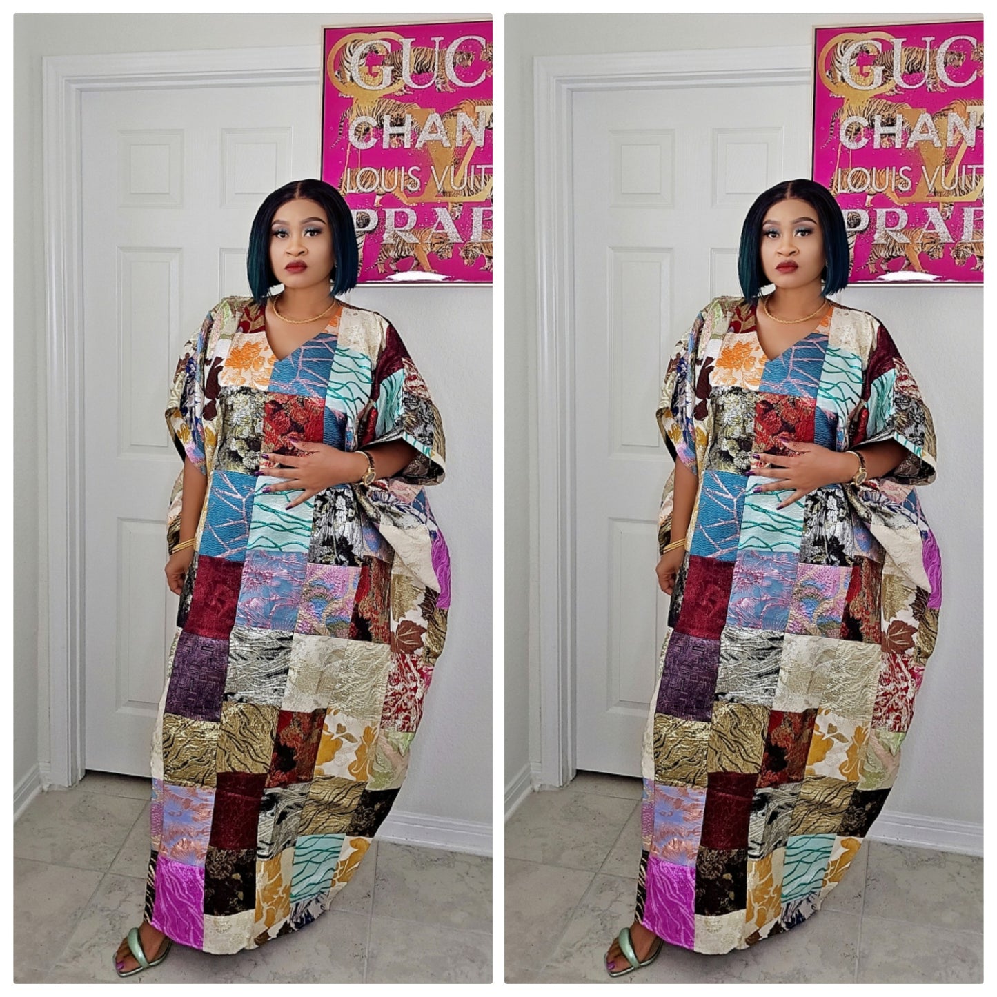 Patched Damask Rich Aunty Luxurious  Agbada Bubu Maxi Dress Kaftan Dress