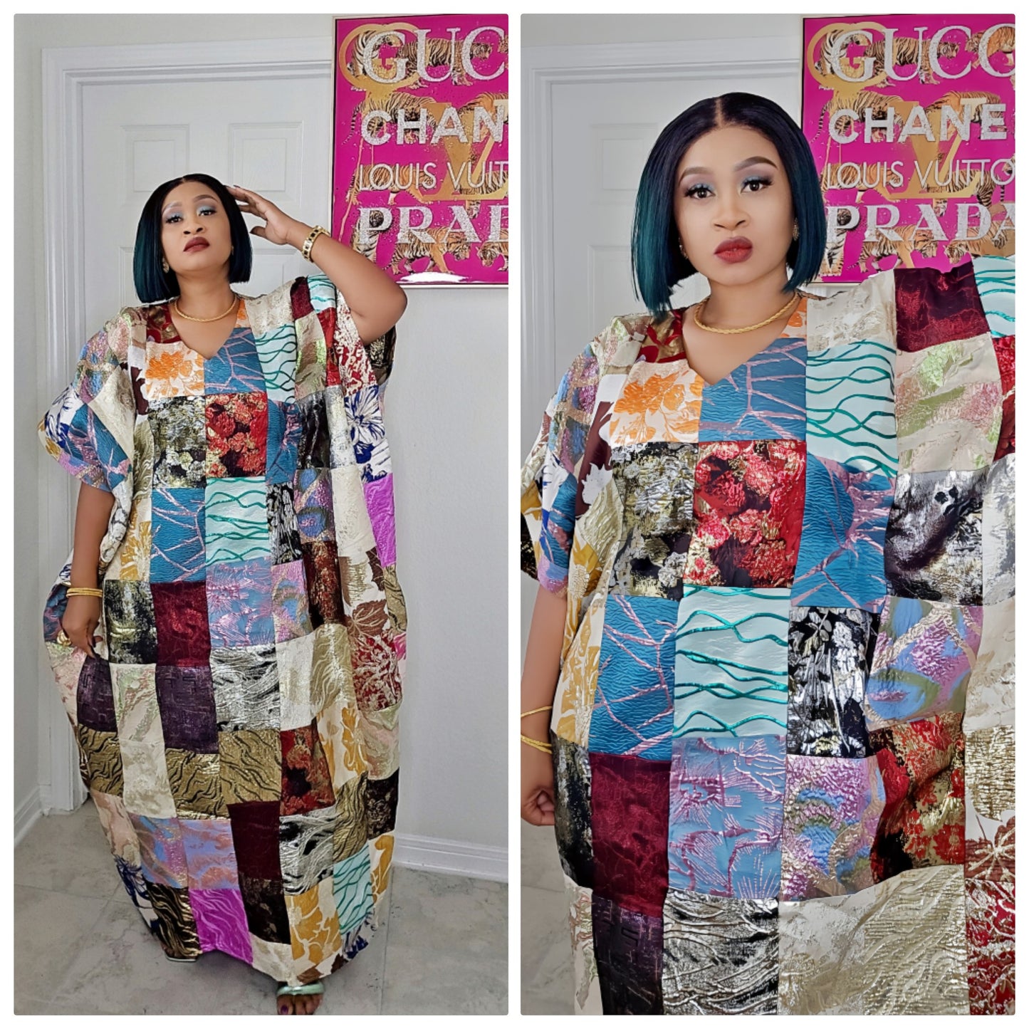 Patched Damask Rich Aunty Luxurious  Agbada Bubu Maxi Dress Kaftan Dress