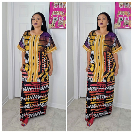 OBIM Patches Bubu Dress With Aso-Oke