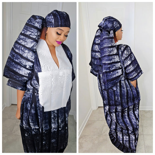 TARI BUBU – Aso-Oke Embroidered Bubu Boubou Kaftan Style with Matching Scarf