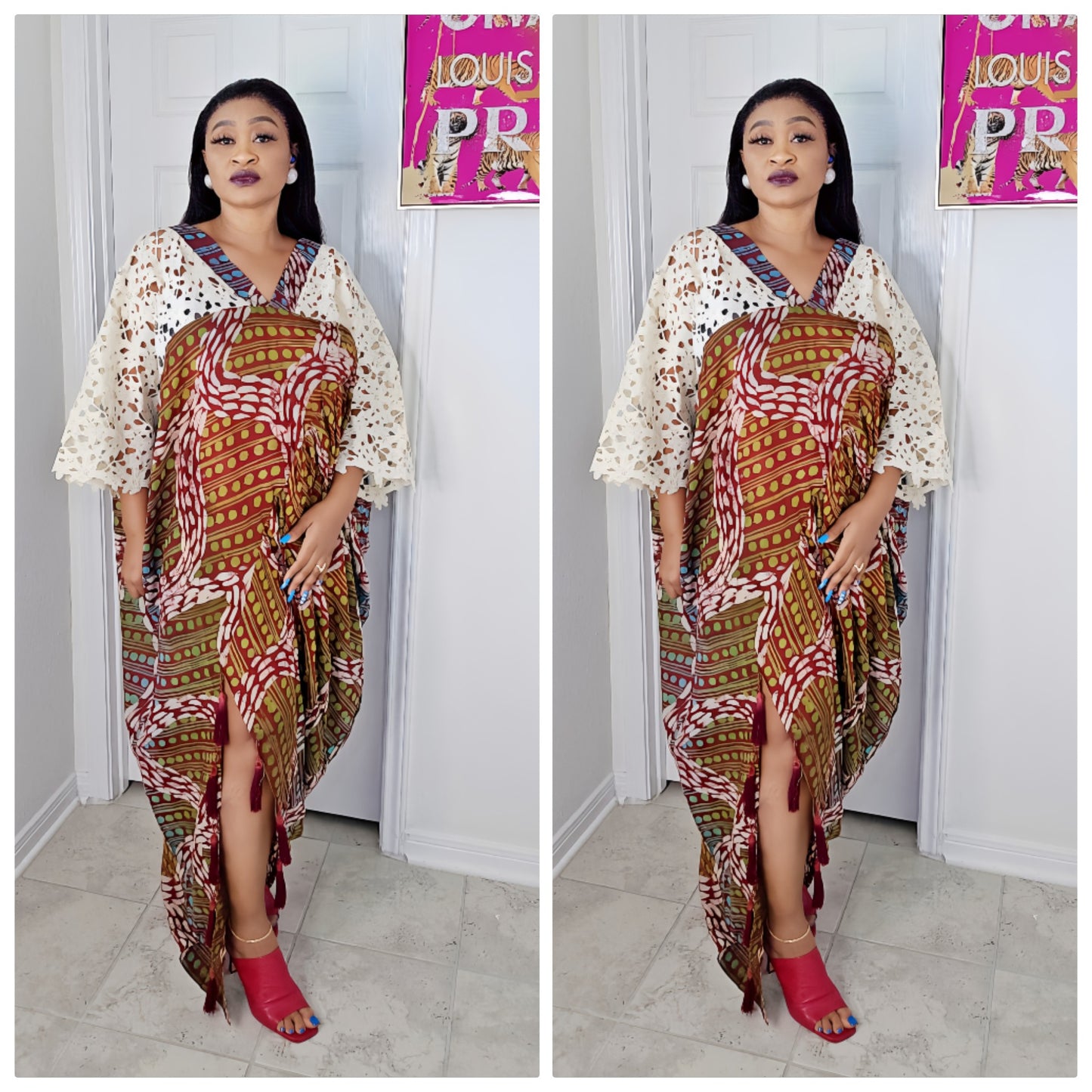 Obim Luxe Bubu – One Size Adire Chiffon Dress with Tassels