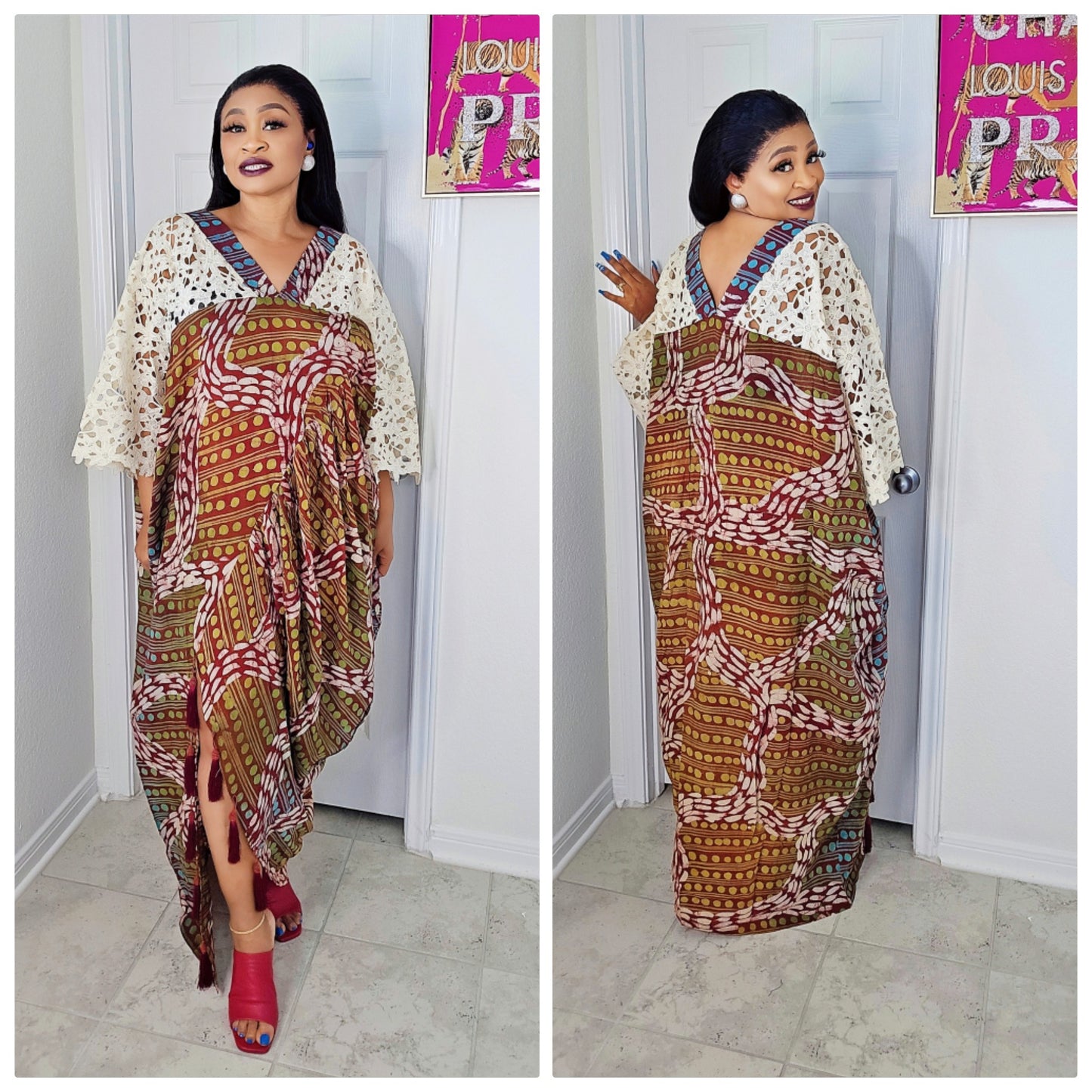 Obim Luxe Bubu – One Size Adire Chiffon Dress with Tassels