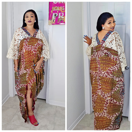 Obim Luxe Bubu – One Size Adire Chiffon Dress with Tassels
