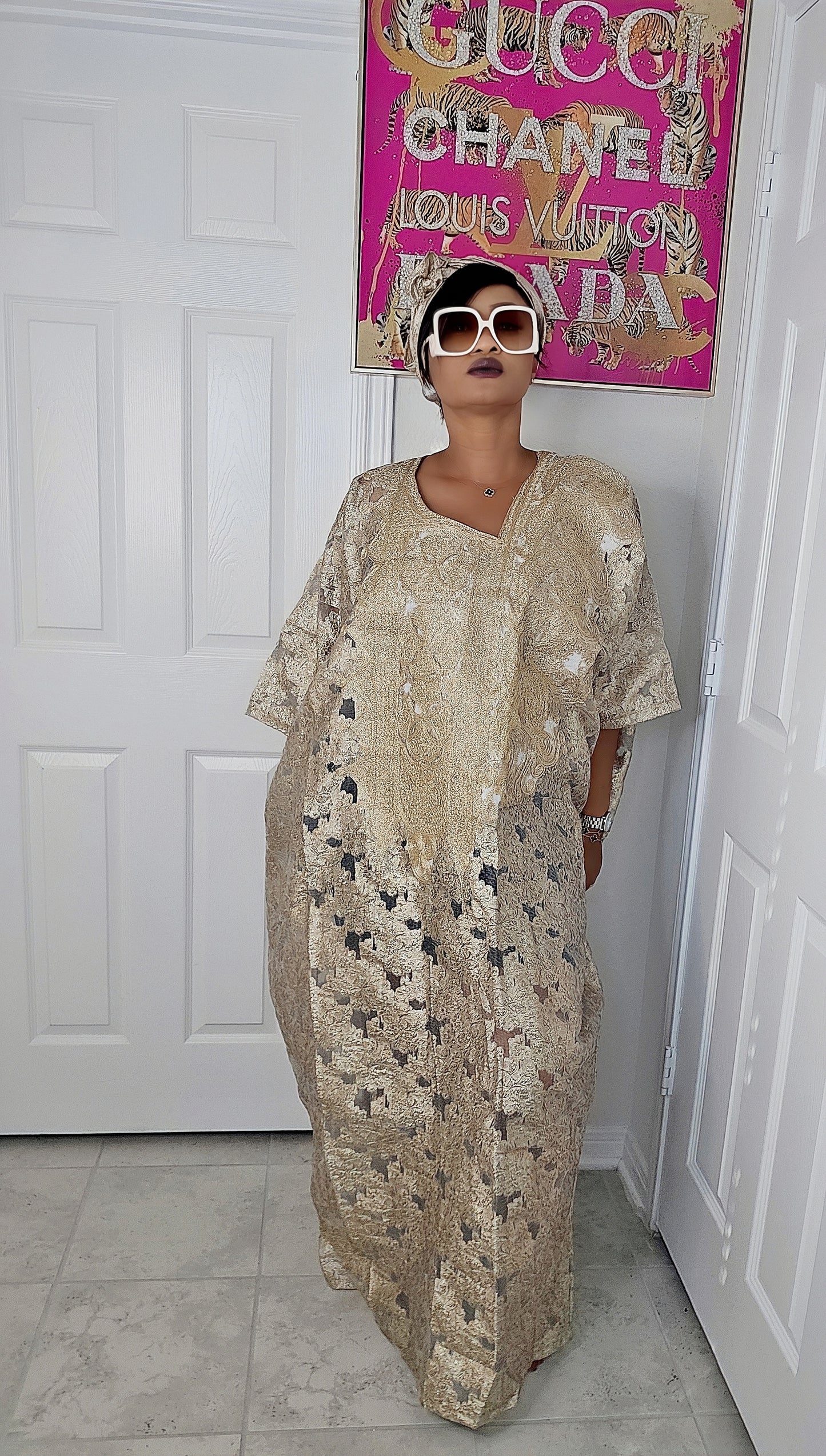 High Quality European Damask Brocade Cupion Agbada  Rich Aunty Luxurious  Agbada Bubu Maxi Dress Kaftan Dress fully embroidered with Matching Scarf