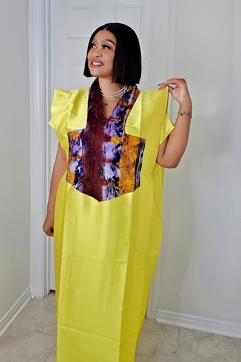 GINA Mikado Silk Rich Aunty Bubu dress with Front Patch - -