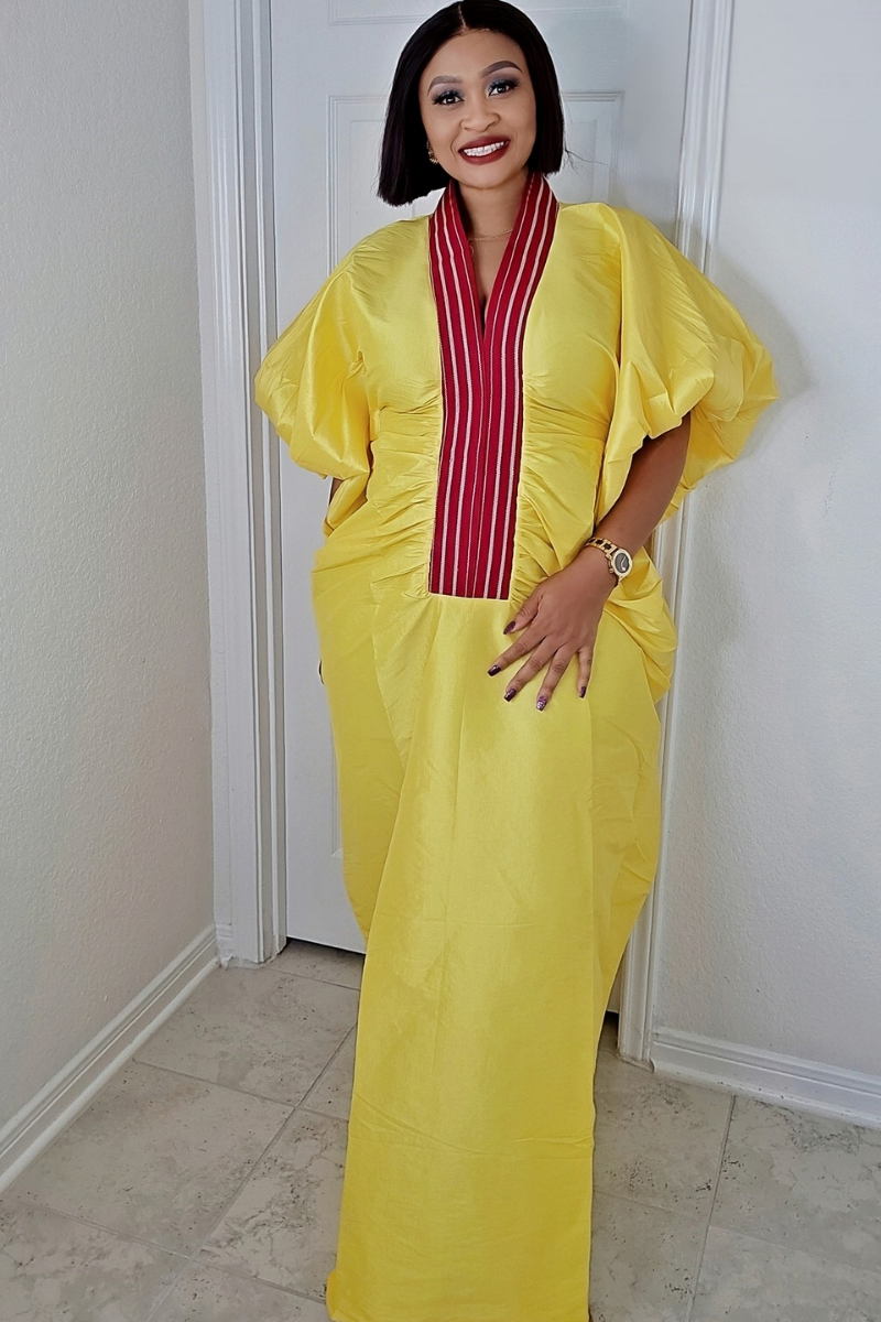 Zara Rich Aunty Bubu Dress With Aso-Oke Neckline