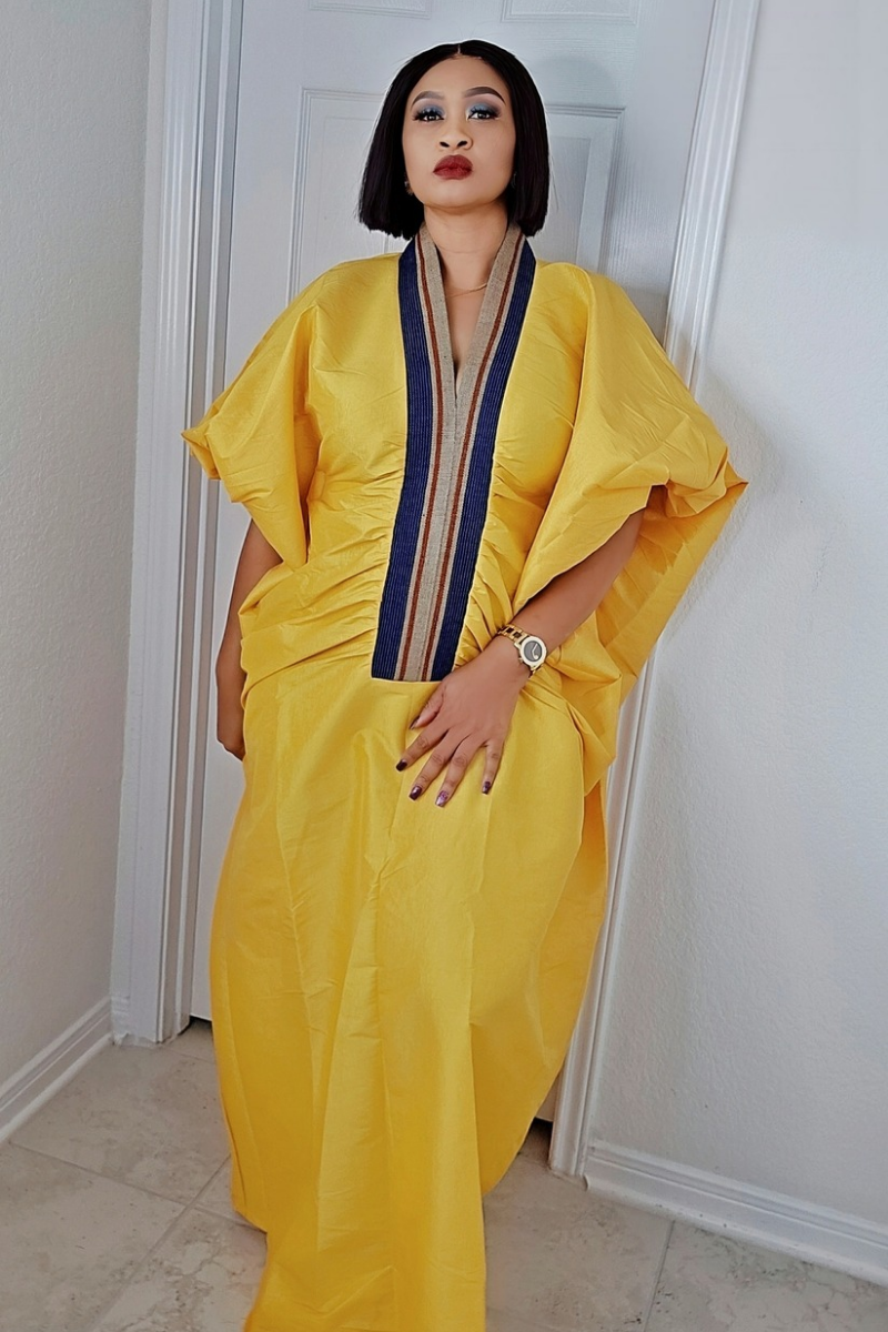 Zara Rich Aunty Bubu Dress With Aso-Oke Neckline