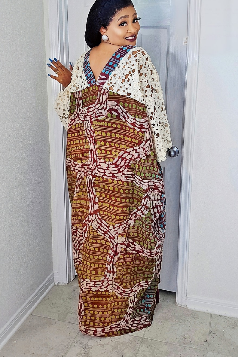 Obim Luxe Bubu – One Size Adire Chiffon Dress with Tassels