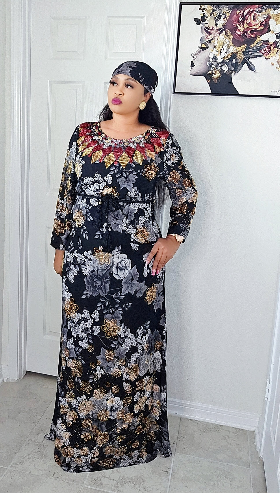 Bimbs Million stones kaftan  with Blinged sleeves