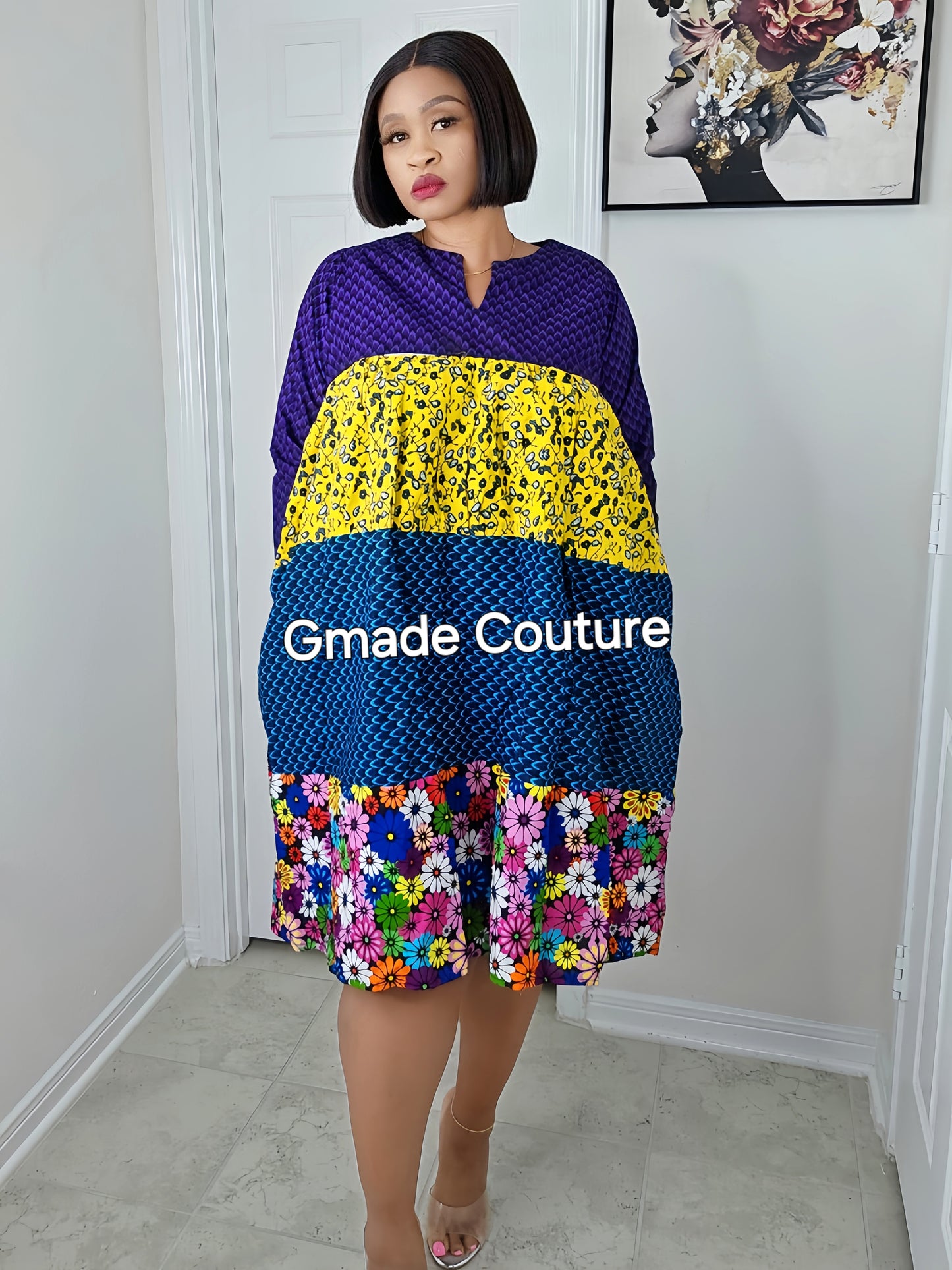 GMADE Patch Ankara print free size Dress