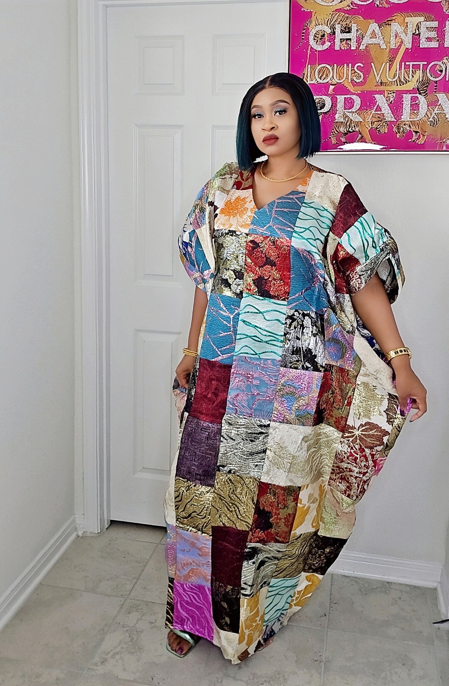 Patched Damask Rich Aunty Luxurious  Agbada Bubu Maxi Dress Kaftan Dress