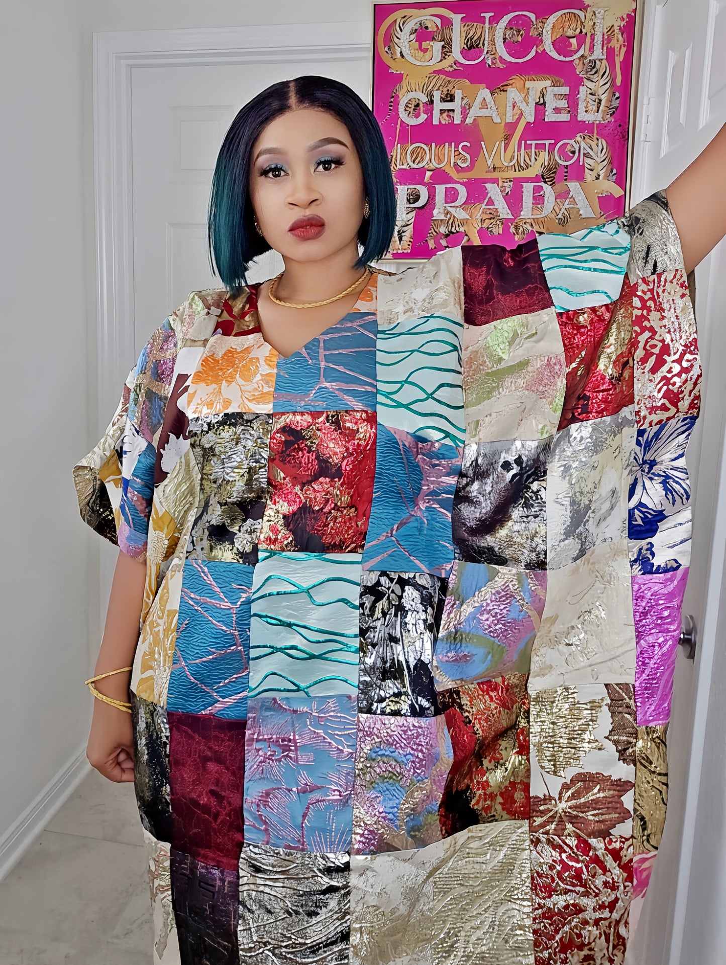 Patched Damask Rich Aunty Luxurious  Agbada Bubu Maxi Dress Kaftan Dress