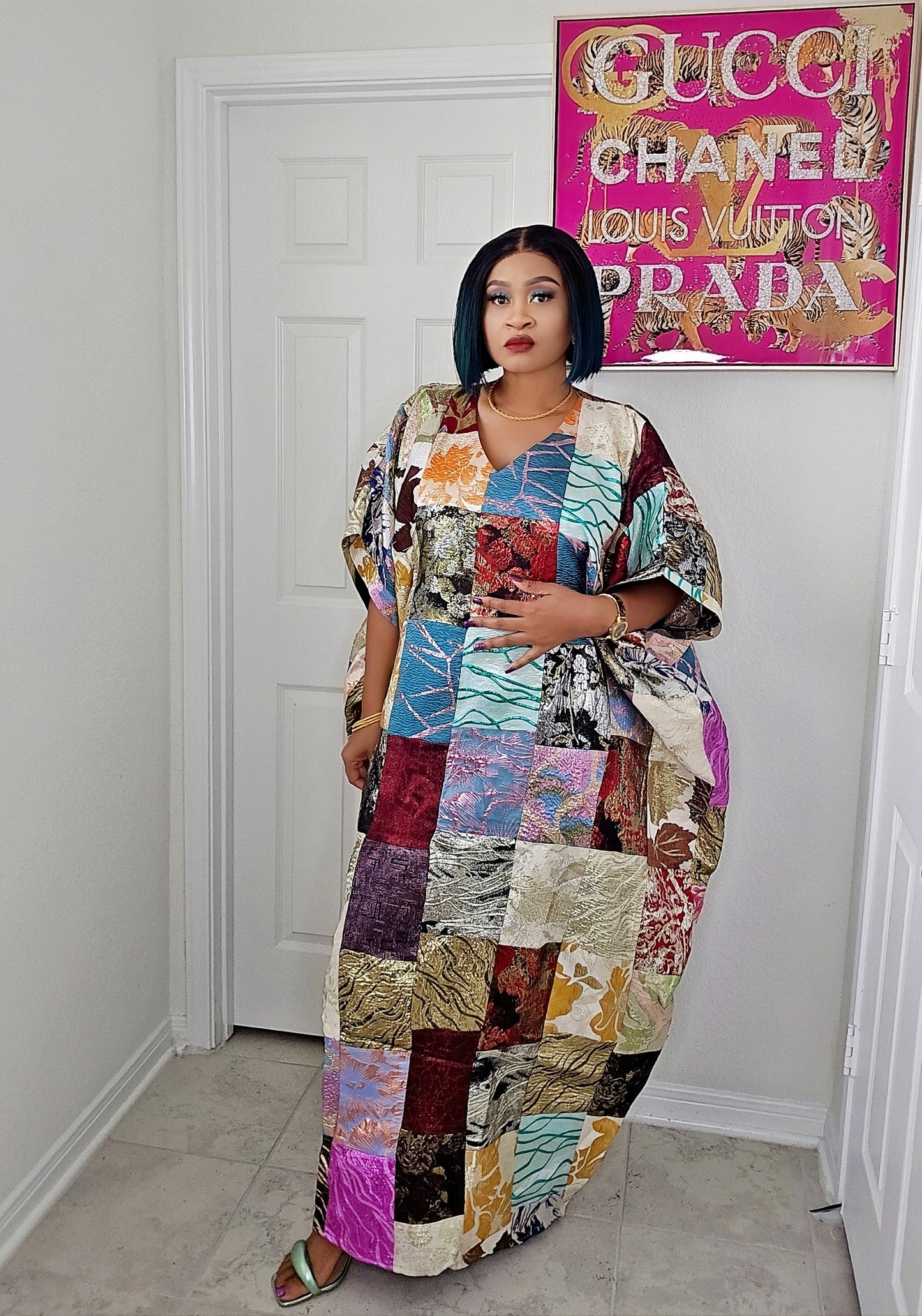 Patched Damask Rich Aunty Luxurious  Agbada Bubu Maxi Dress Kaftan Dress