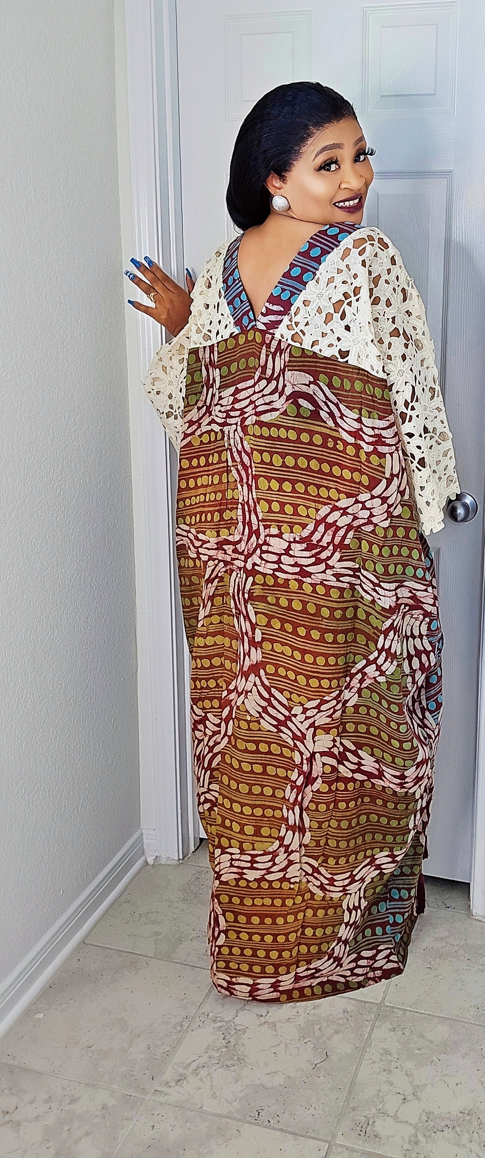 Obim Luxe Bubu – One Size Adire Chiffon Dress with Tassels