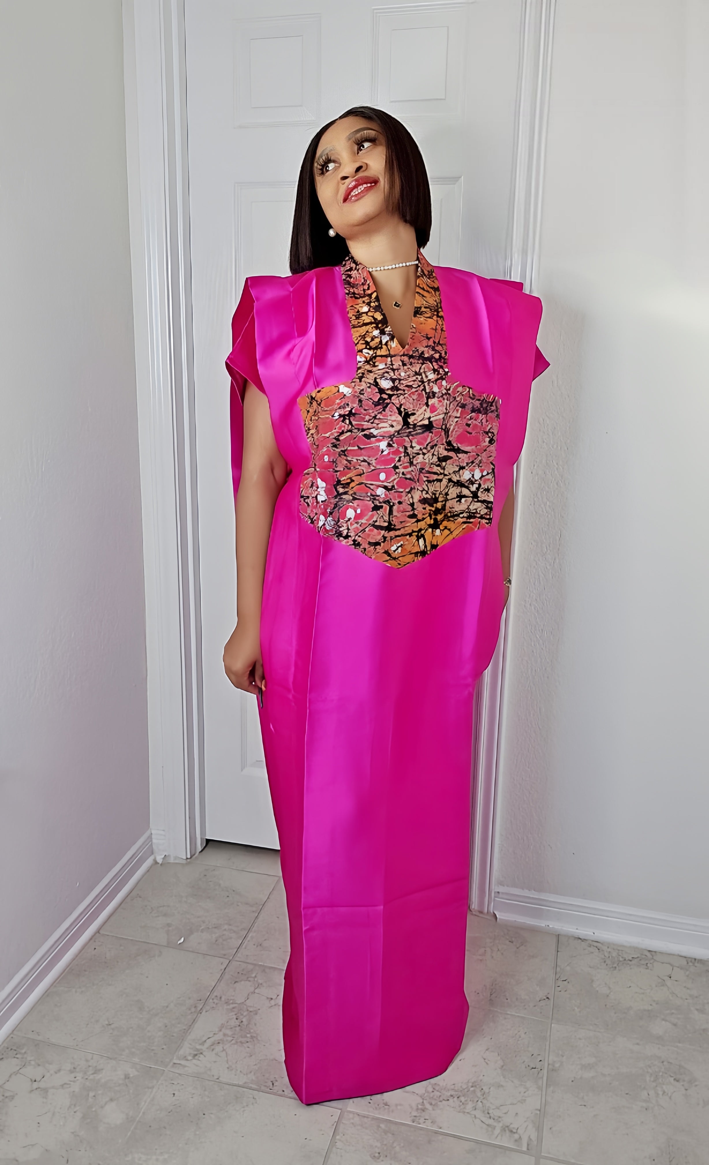 GINA Mikado Silk Rich Aunty Bubu dress with Front Patch