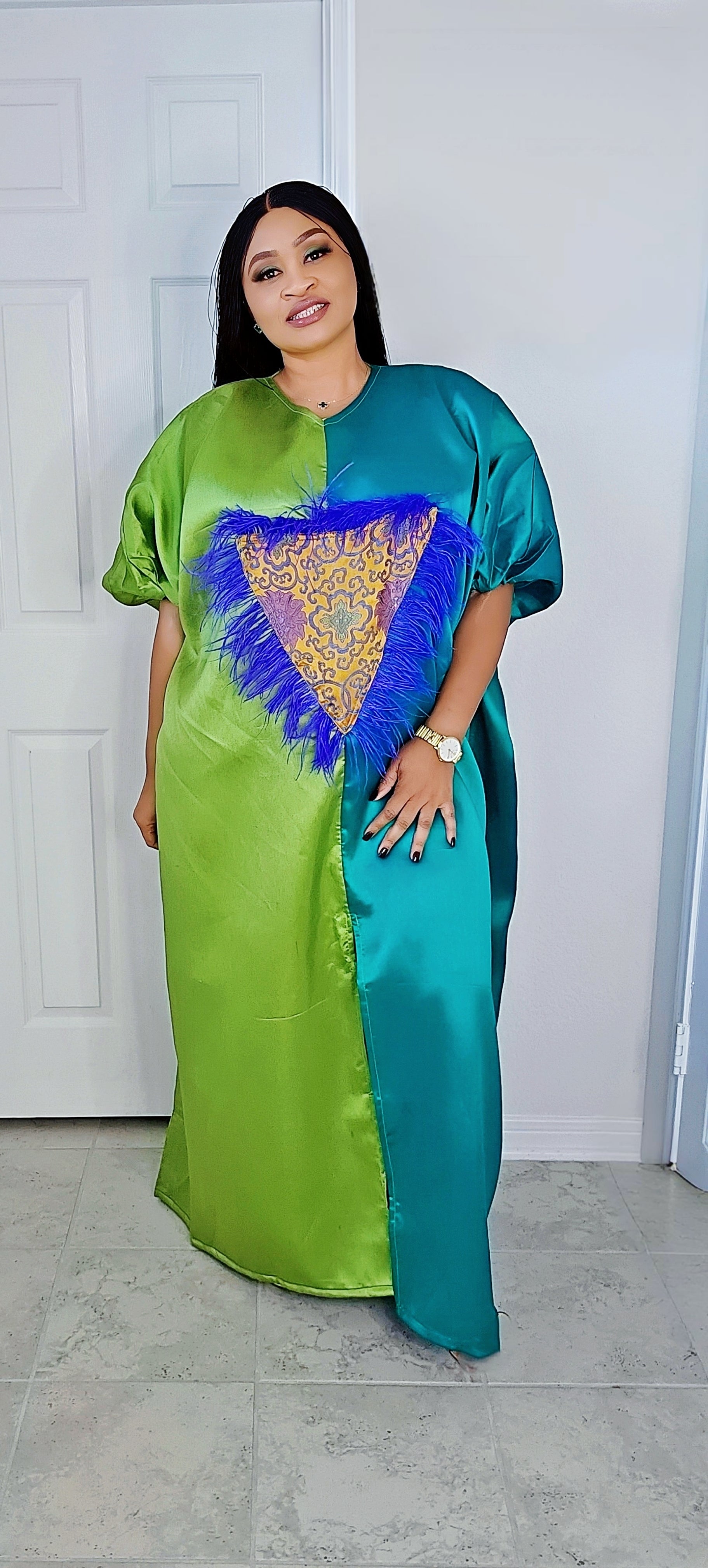 Mikado Two-Toned Rich Aunty Luxurious  Agbada Bubu Maxi Dress Kaftan Dress Rich Aunty Vibes