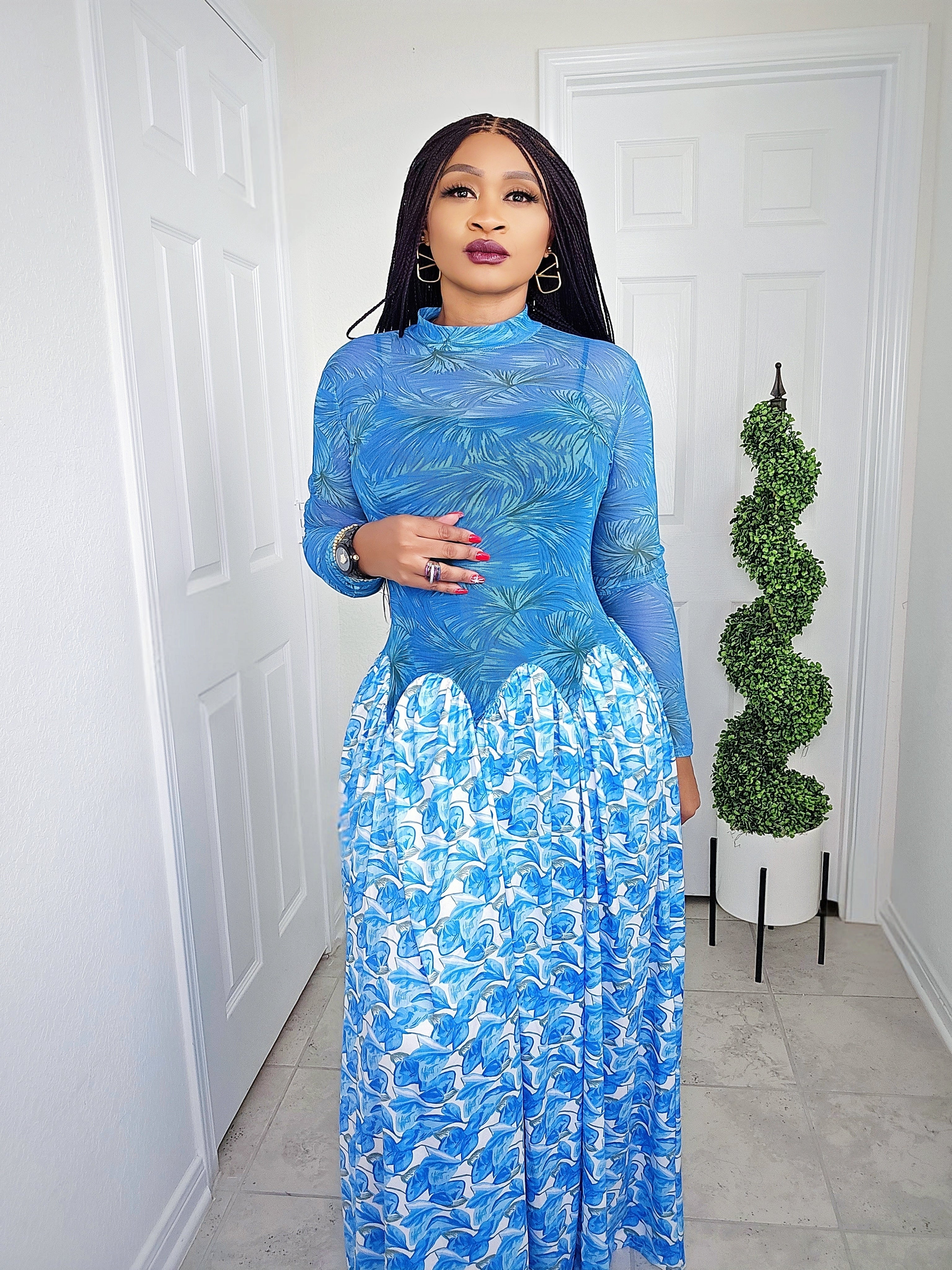 ZIVA Sheer High-Neck Dress