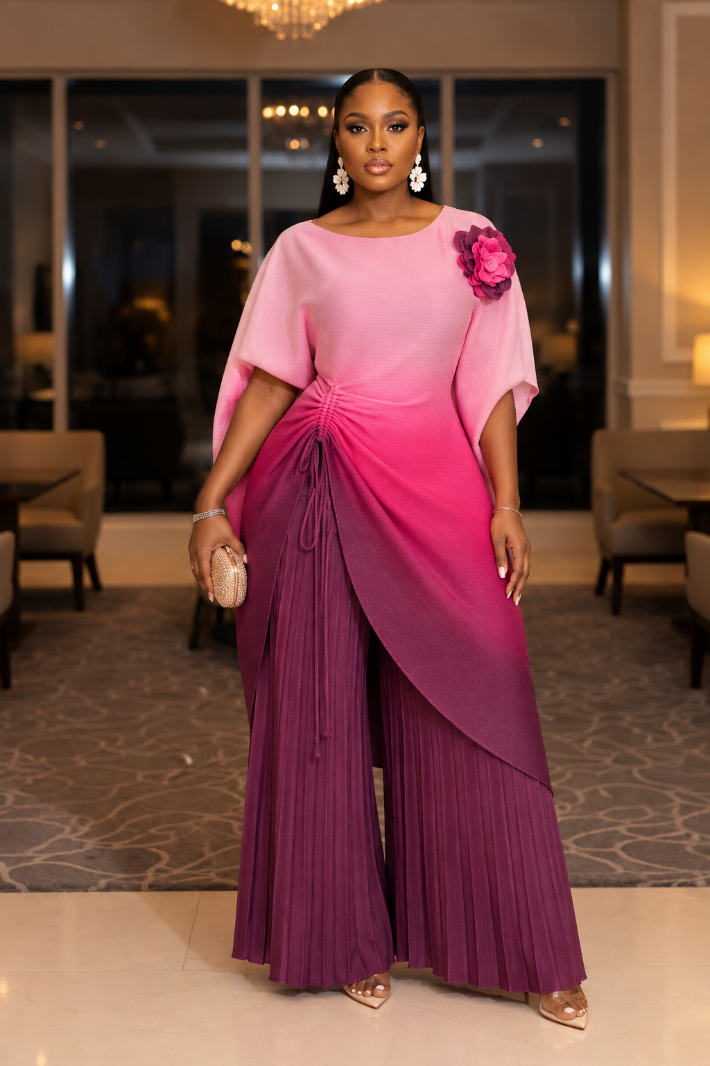 Lumi Two-Piece Tunic and Palazzo Pant Set | Pink Ombré