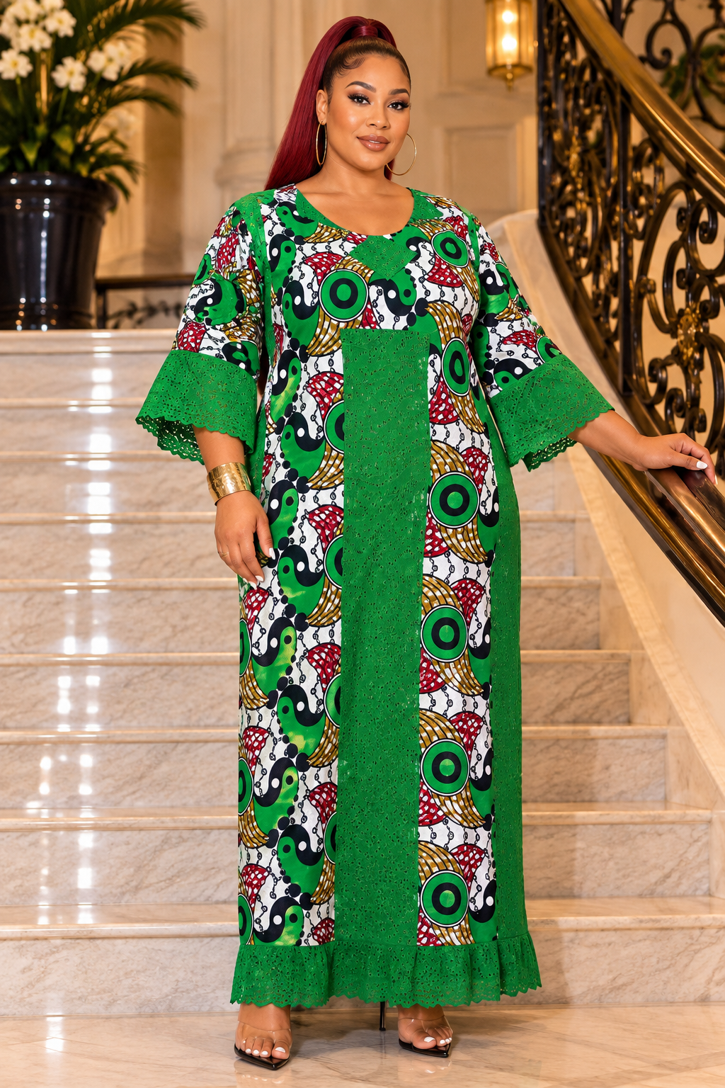 Ankara & Lace Statement Maxi Dress