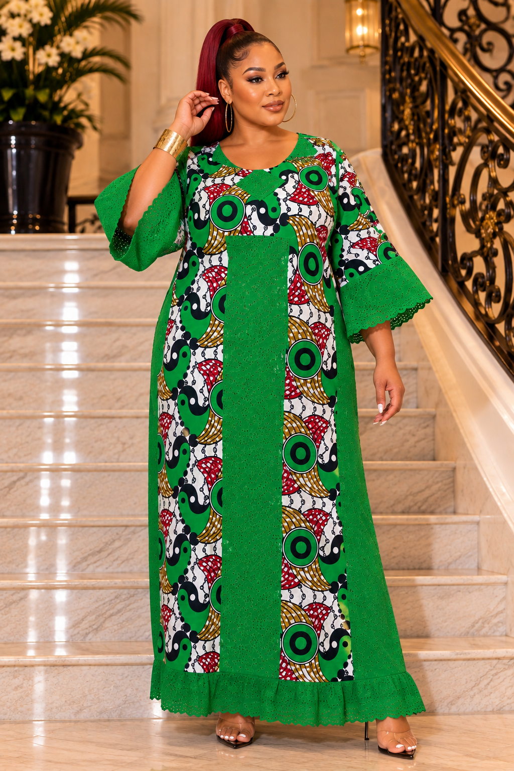 Ankara & Lace Statement Maxi Dress