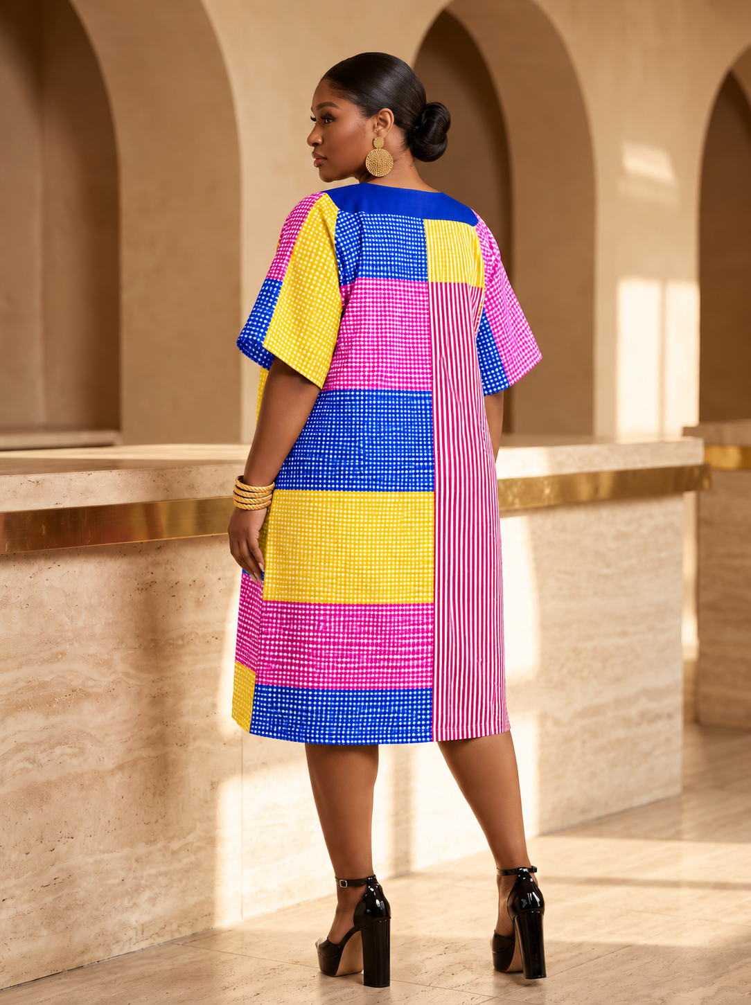 The Abeni Aso-Oke Patchwork Dress- Blue