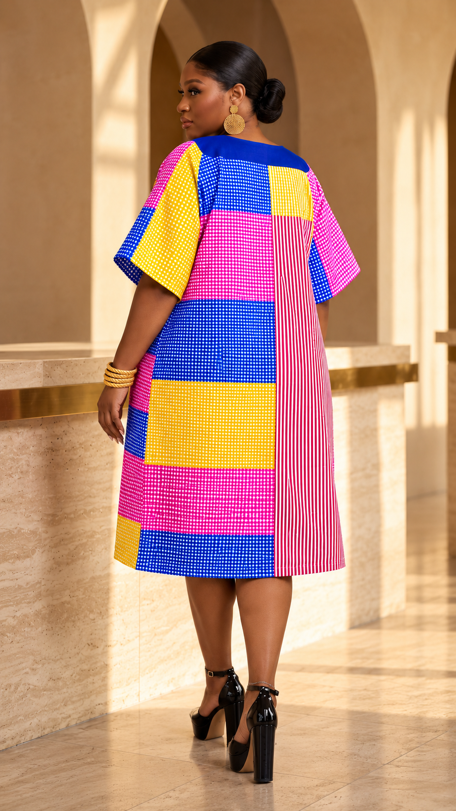 The Abeni Aso-Oke Patchwork Dress- Blue