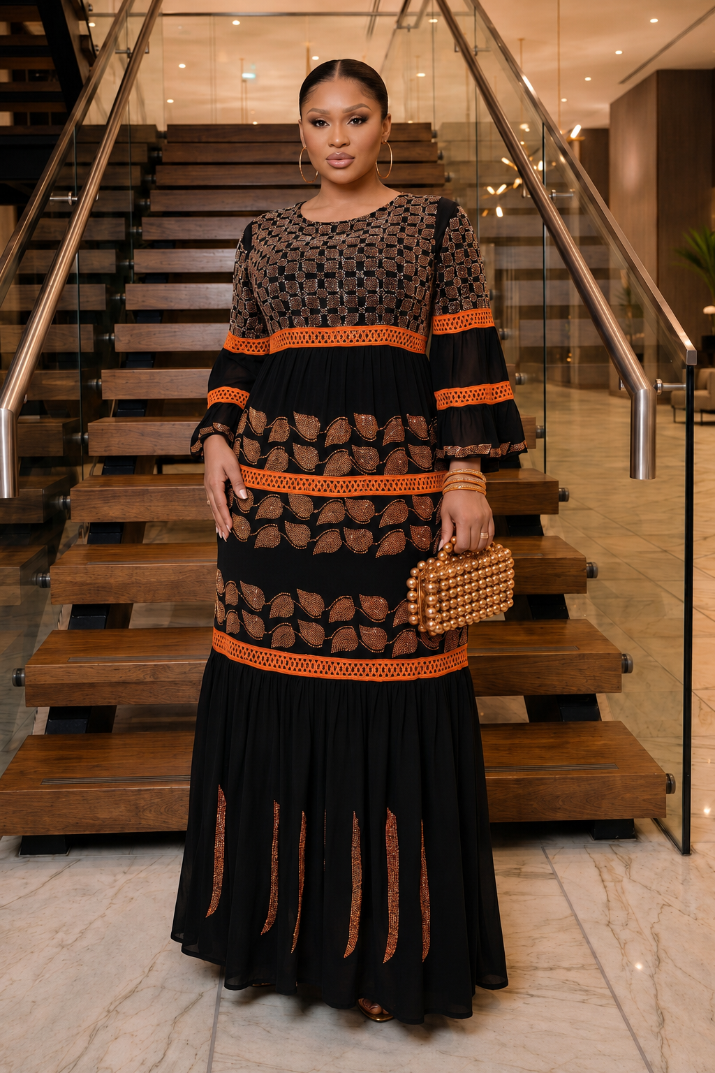 Imade Maxi Million stones kaftan  with flare sleeve- 2